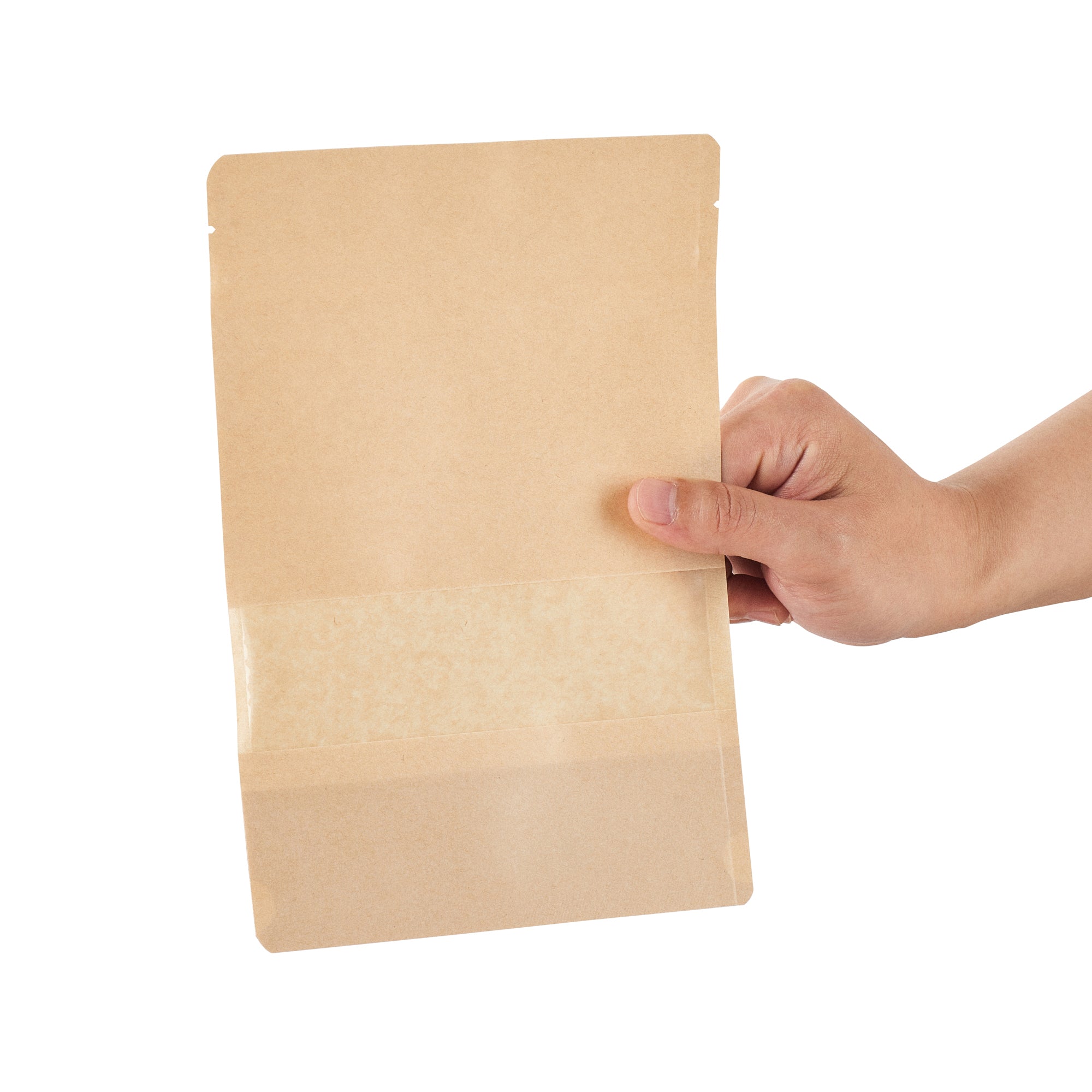 Kraft Plastic Large Window Bags with Heat Sealable Feature - 9 x 6 x 1.5 Inches - Pack of 100 - Perfect for Bakery, Coffee Beans & Retail Packaging