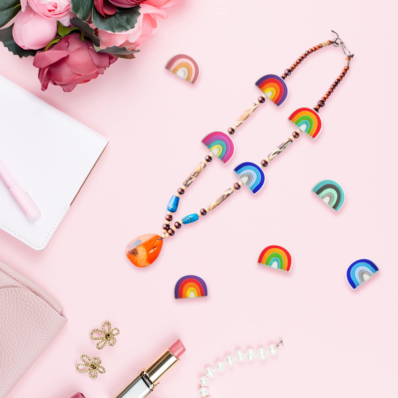 24 Pcs Silicone Rainbow Beads for DIY Jewelry Making - Keychain, Bracelet, Necklace, Hair Clip & Pen Decorations - Perfect for Kids Crafts, Party Favors and Gift Accessories