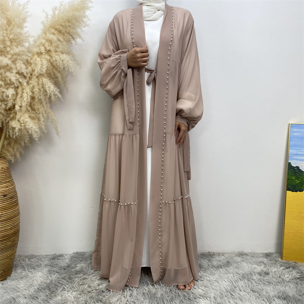 Elegant Women's Beaded Chiffon Cardigan Robe - Lightweight Lace Kimono Cover Up for Beach, Wedding, or Lounge Wear