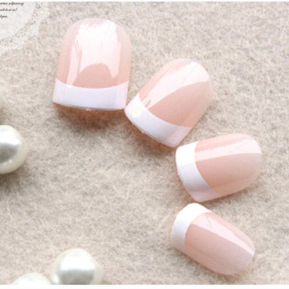 24Pcs Short French False Nails - Natural Acrylic Fake Nails with 12Pcs Double-Sided Adhesive Tapes - Perfect for Gel Polish Application, Home Manicure & Nail Art DIY