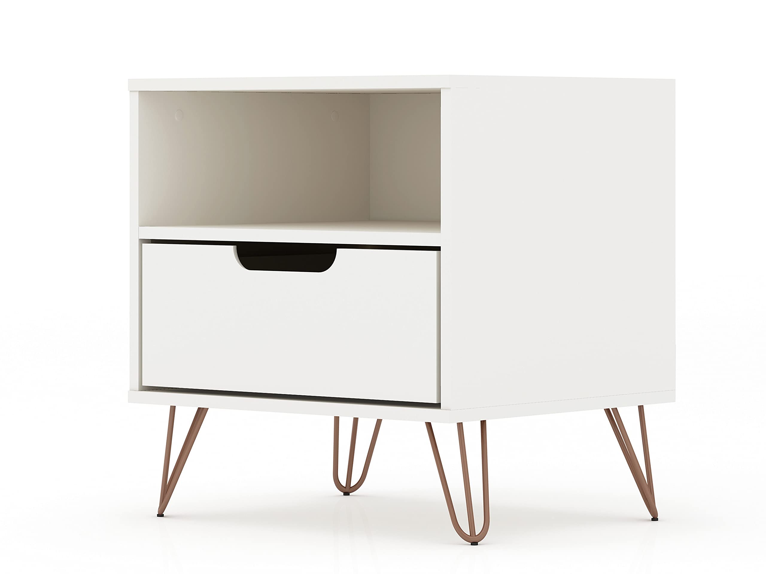 Mid Century Modern Nightstands Set of 2 - White Rockefeller Bedside Tables with Drawer & Cubby Storage | Functional Bedroom & Living Room Furniture for Home Organization | Perfect for Small Spaces & Guest Rooms