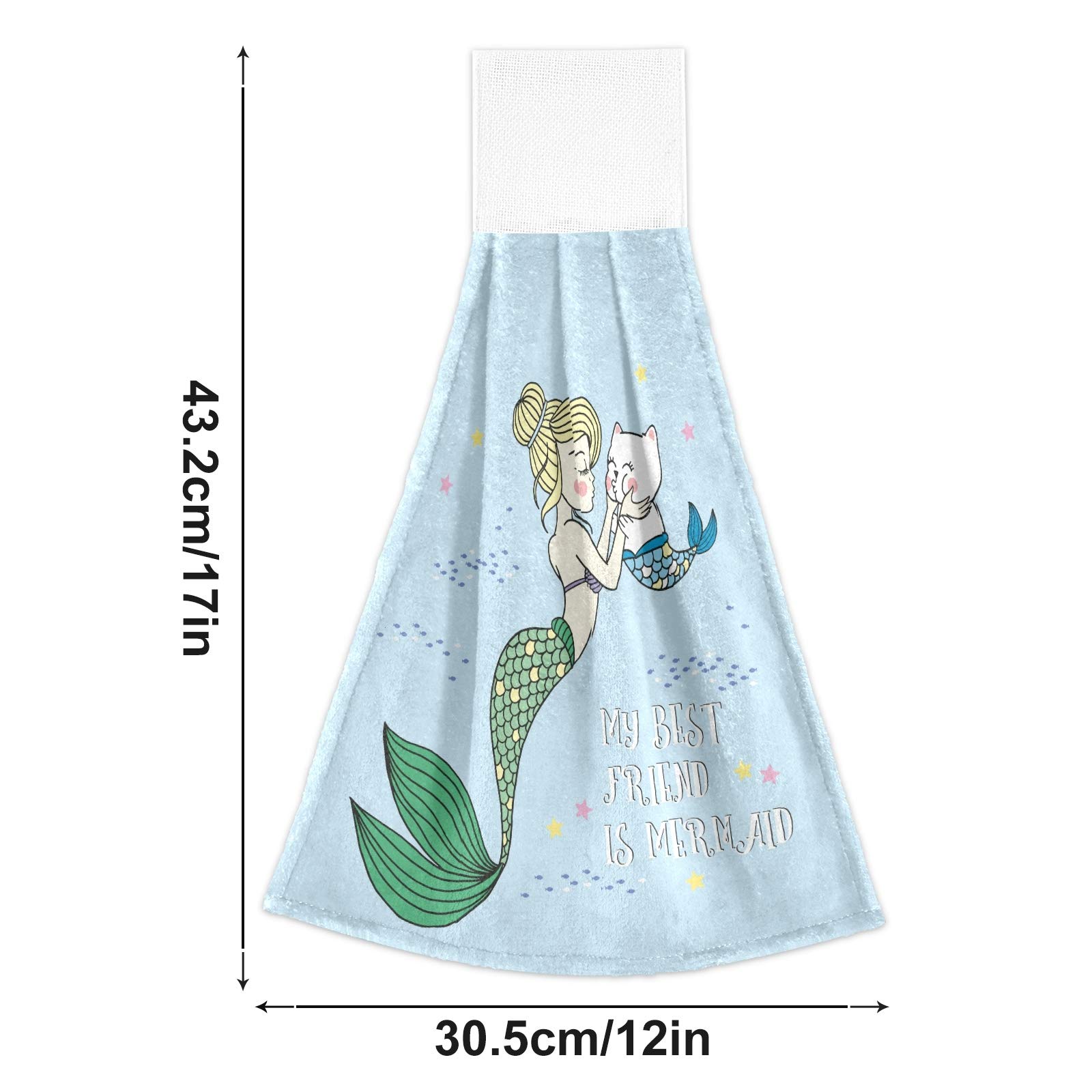 Mermaid Kiss Cat Hanging Hand Towels Set of 2 - Soft Microfiber Kitchen Towels with Loops, Absorbent Dish Cloths & Fingertip Towels for Bathroom, Stove - Cute Summer Decor for Home & Kitchen