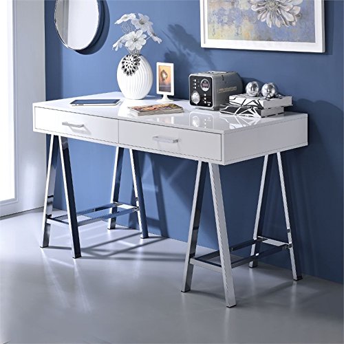 Rosebery Kids Home Office Desk - White & Chrome Study Desk for Children, Perfect for Homework, Online Learning & Small Spaces