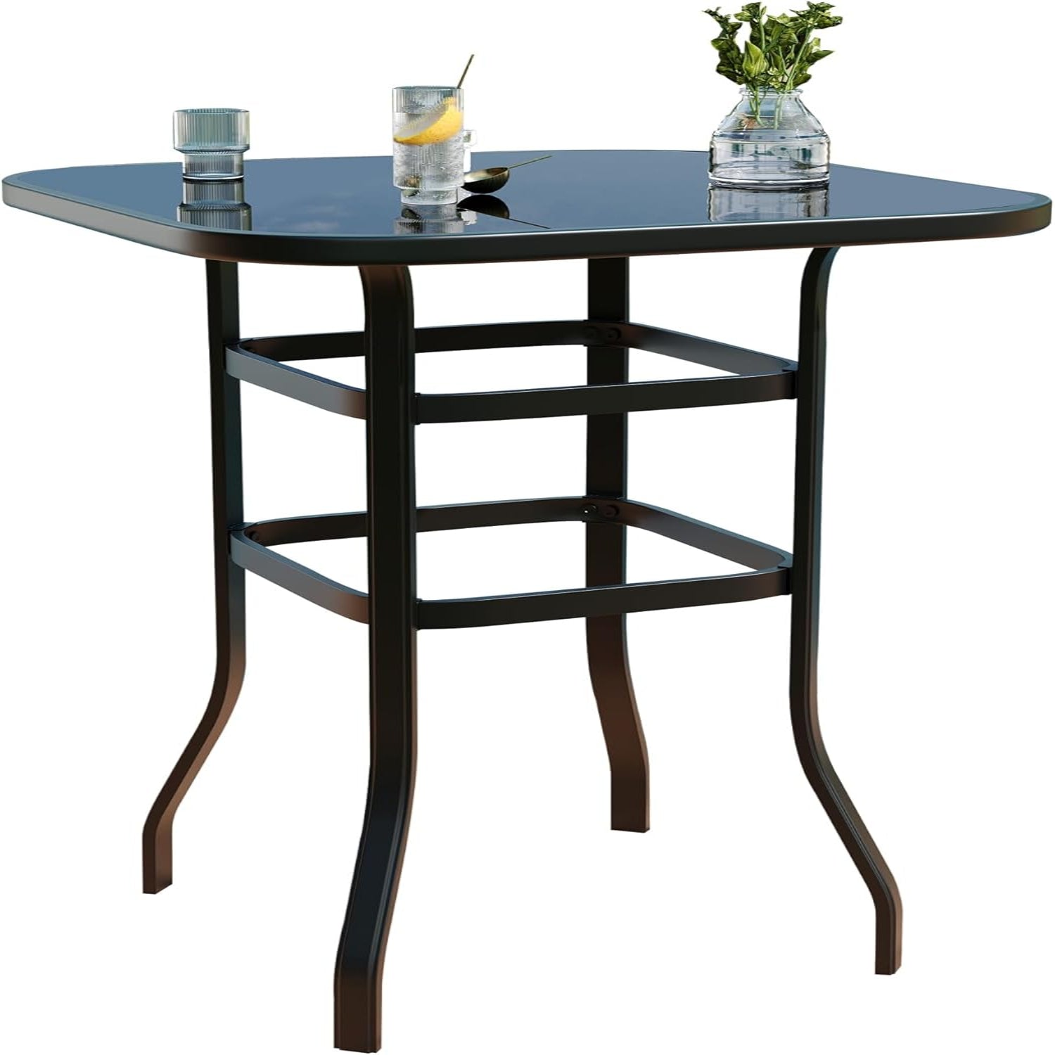 GARVEE 31.5 Inch Height Bistro Square Table with Metal Frame & Tempered Glass Top - Outdoor Patio Bar Table for Garden, Balcony, and Backyard Dining