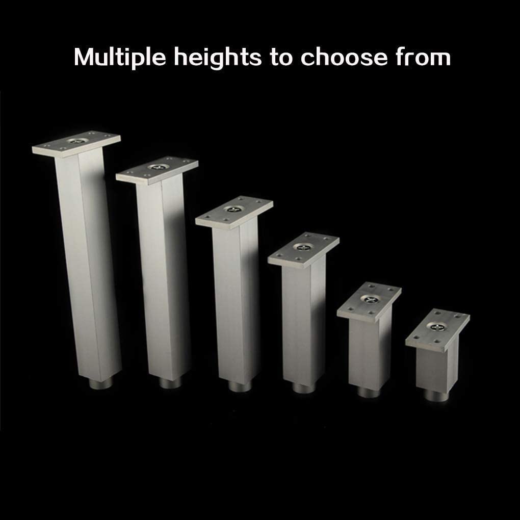 Adjustable Height 6mm Metal Table Legs - 4 Pack Square Aluminum Alloy Furniture Feet for Sofa, Bed, Cabinet & Couch - Replacement Risers with Screws (25cm) - Perfect for Home Office, Living Room & Bedroom Furniture Upgrade