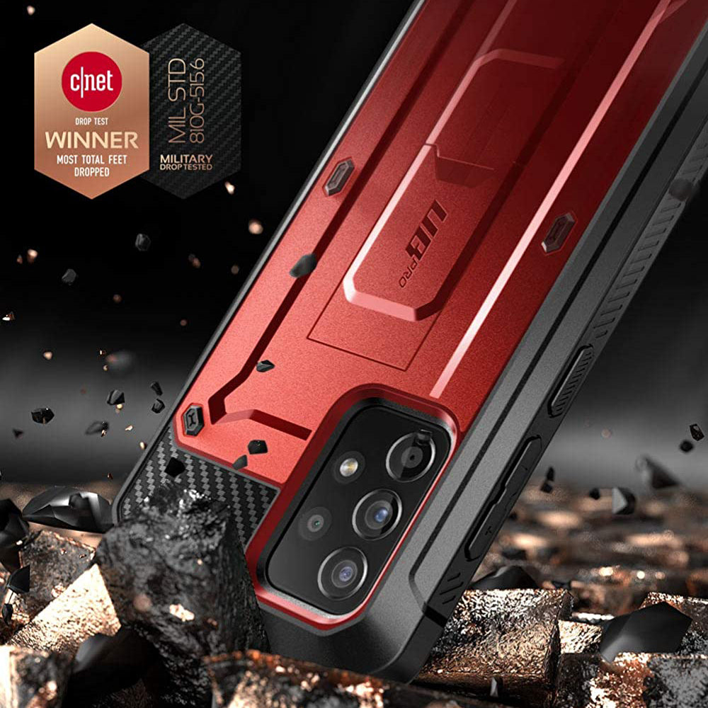 Samsung Galaxy A72 Unicorn Beetle Pro Rugged Holster Case - Heavy Duty Shockproof Cover with Built-in Screen Protector, Metallic Red - Perfect for Outdoor, Construction & Extreme Sports Protection