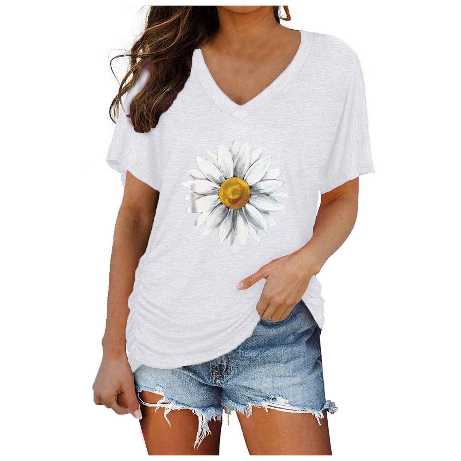 Valentine's Day Women's Cute Love Heart Sequin Print Short Sleeve T-Shirt Top - White Medium | Romantic Date Outfit, Couple Matching, Gift for Her, Party Wear