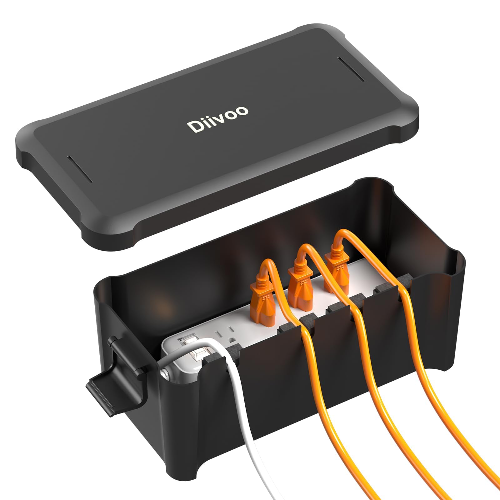 Diivoo Medium Outdoor Electrical Box - Waterproof & Weatherproof Extension Cord Cover for Outdoor Plugs, Black - Ideal for Patio, Garden, and Poolside Use