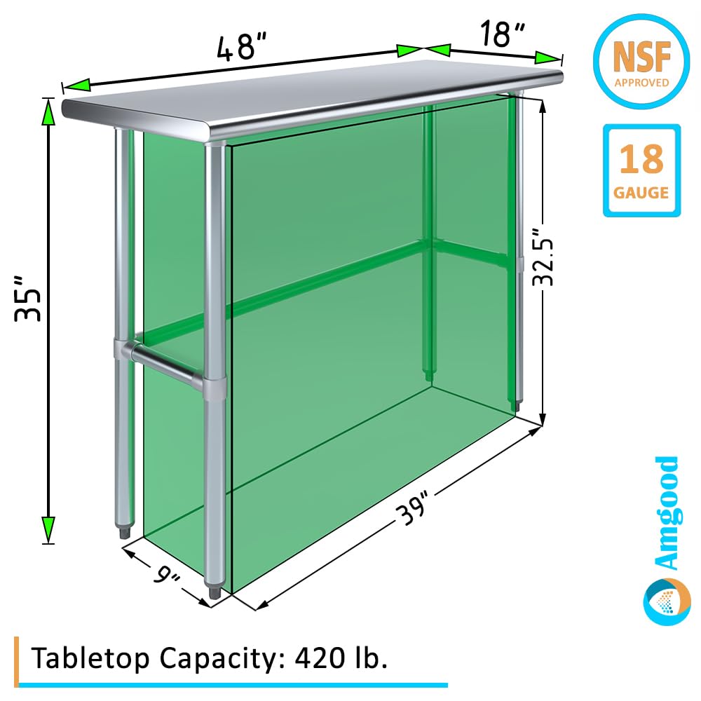 AmGood Stainless Steel Work Table with Open Base - 48