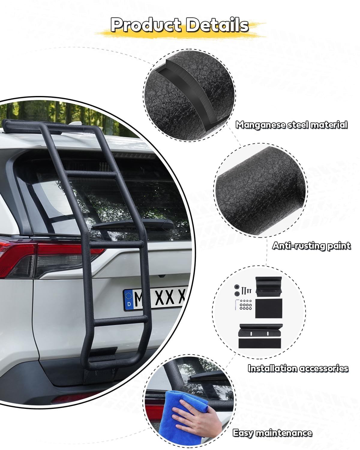 2019-2025 Toyota RAV4 Rear Tailgate Ladder - Heavy Duty Left Side Accessory for Off-Roading, Camping & Roof Rack Access