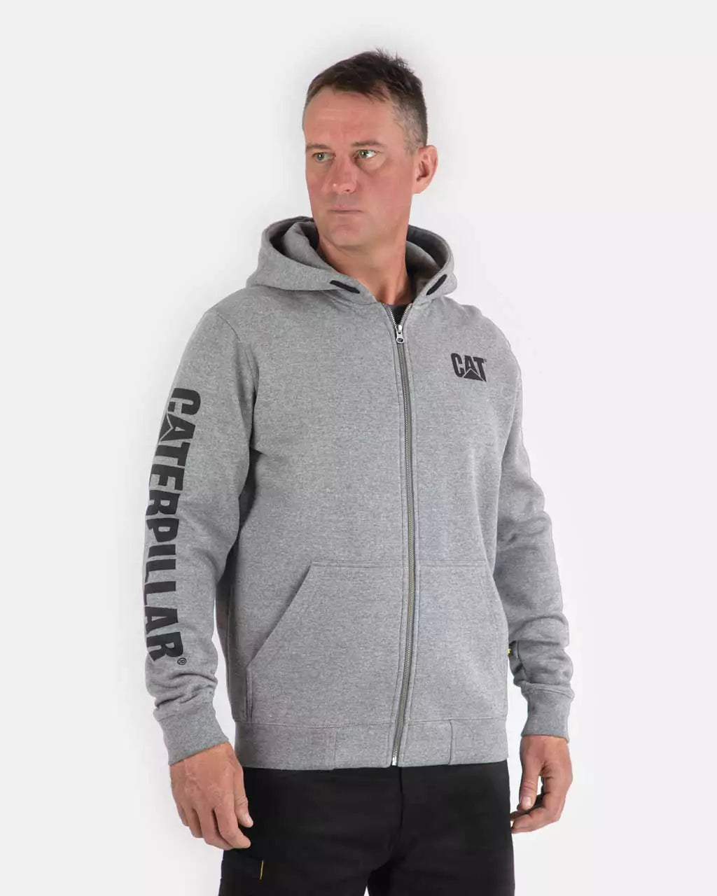 Caterpillar Men's Full Zip Hooded Sweatshirt W10840 - Heavyweight Fleece Jacket for Work & Outdoor Activities