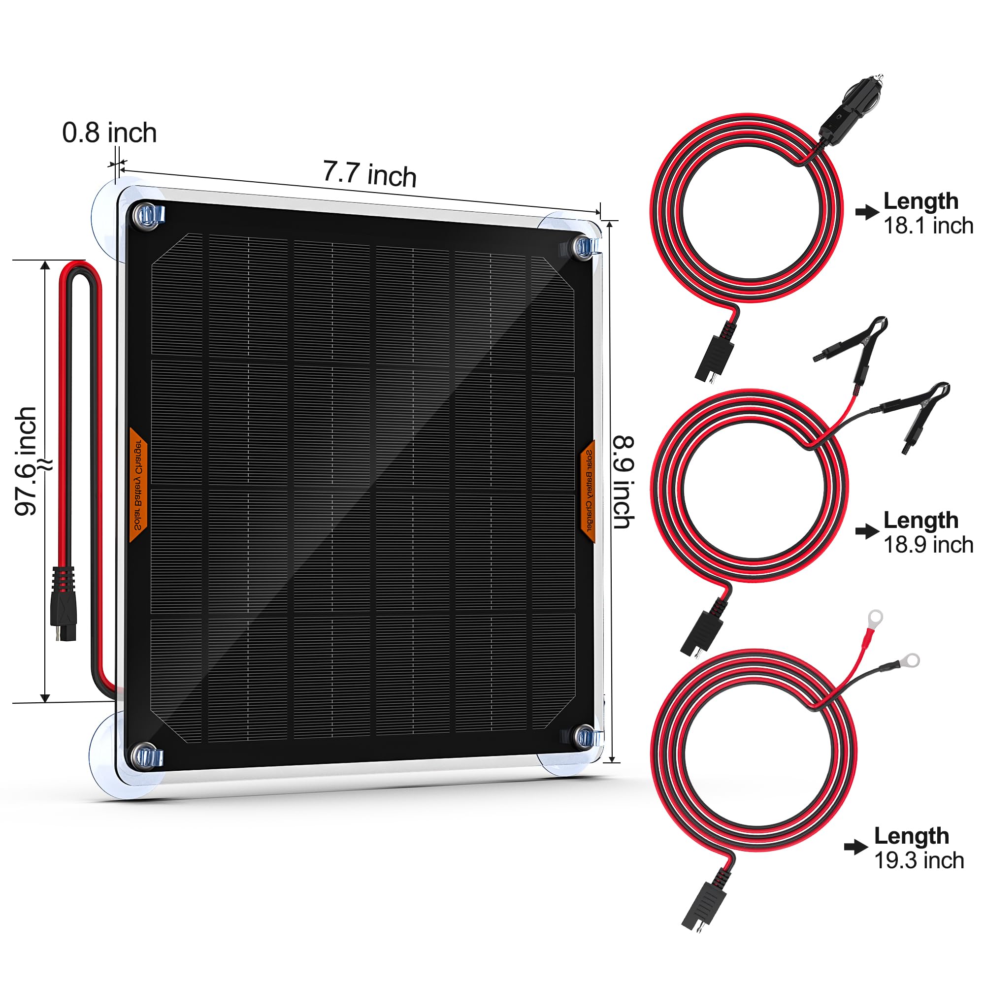 OYMSAE 5W 12V Solar Car Battery Charger - Portable Waterproof Solar Power Charger & Maintainer with Cigarette Lighter Plug & Alligator Clips - Ideal for RV, Boat, Motorcycle & Vehicle Battery Maintenance