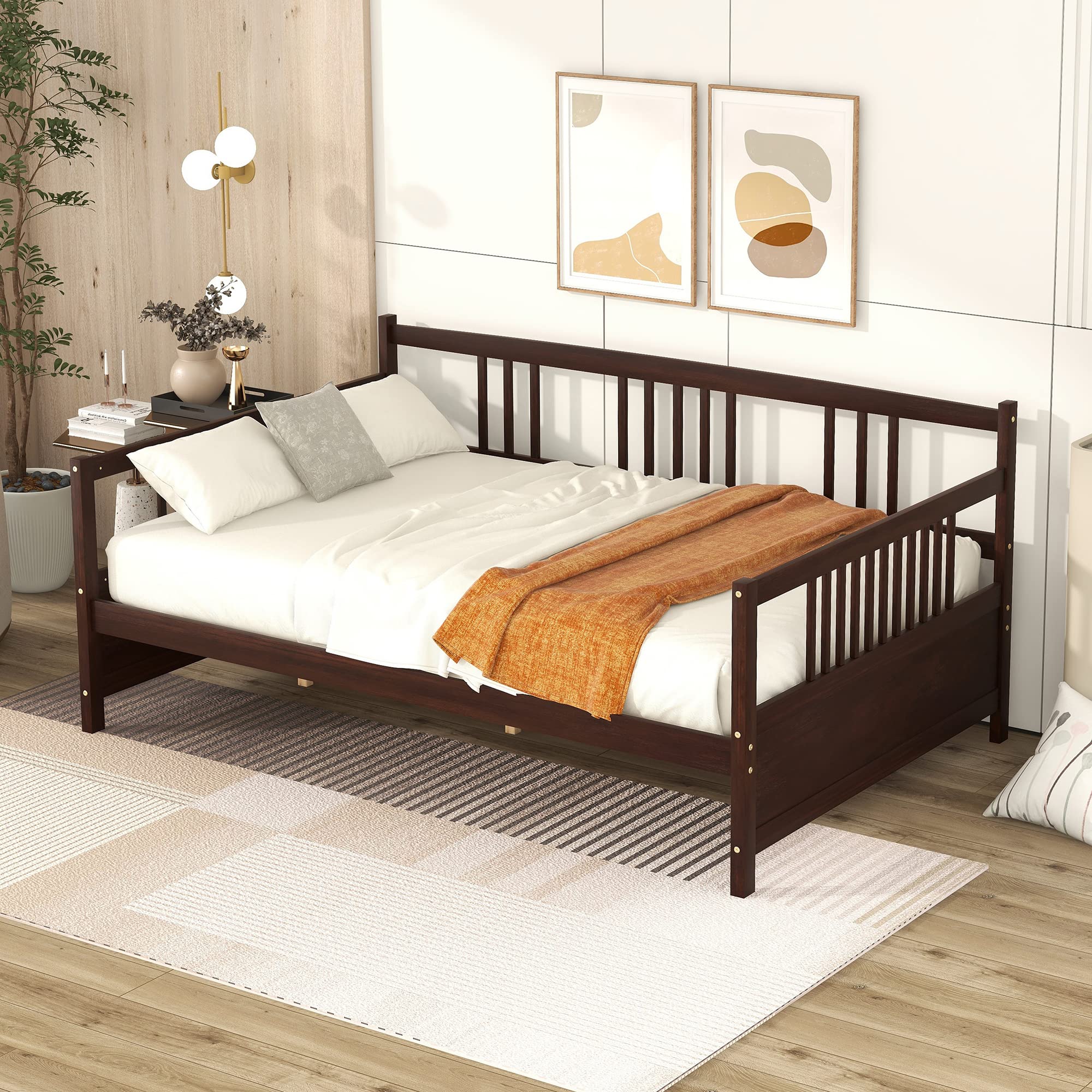 Merax Full Size Daybed Frame - Solid Wood Daybed for Kids & Teens, No Box Spring Needed, Espresso Finish - Perfect for Guest Rooms, Dorm Rooms & Small Spaces