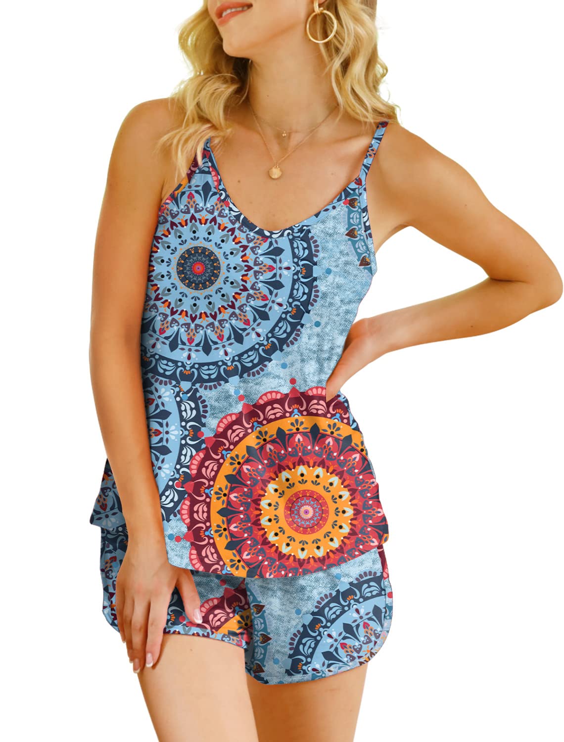 POKWAI Women's Soft Cami Shorts Pajama Set - 2 Piece Sleepwear & Lounge Outfit for Comfortable Nightwear, Loungewear, and Relaxation at Home