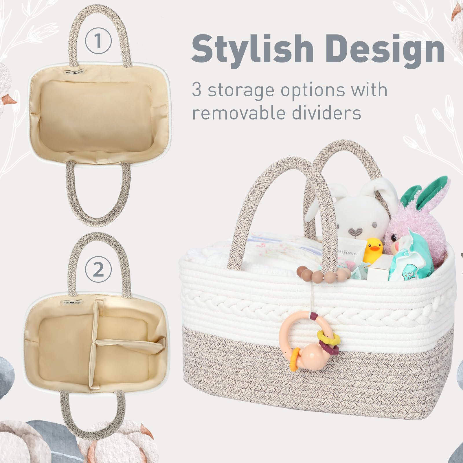Miss Fong Portable Diaper Caddy Organizer with Removable Dividers - Travel Baby Changing Station for Newborns & Car Essentials Storage (Natural) | Perfect for Nursery, On-the-Go Parents & Road Trips