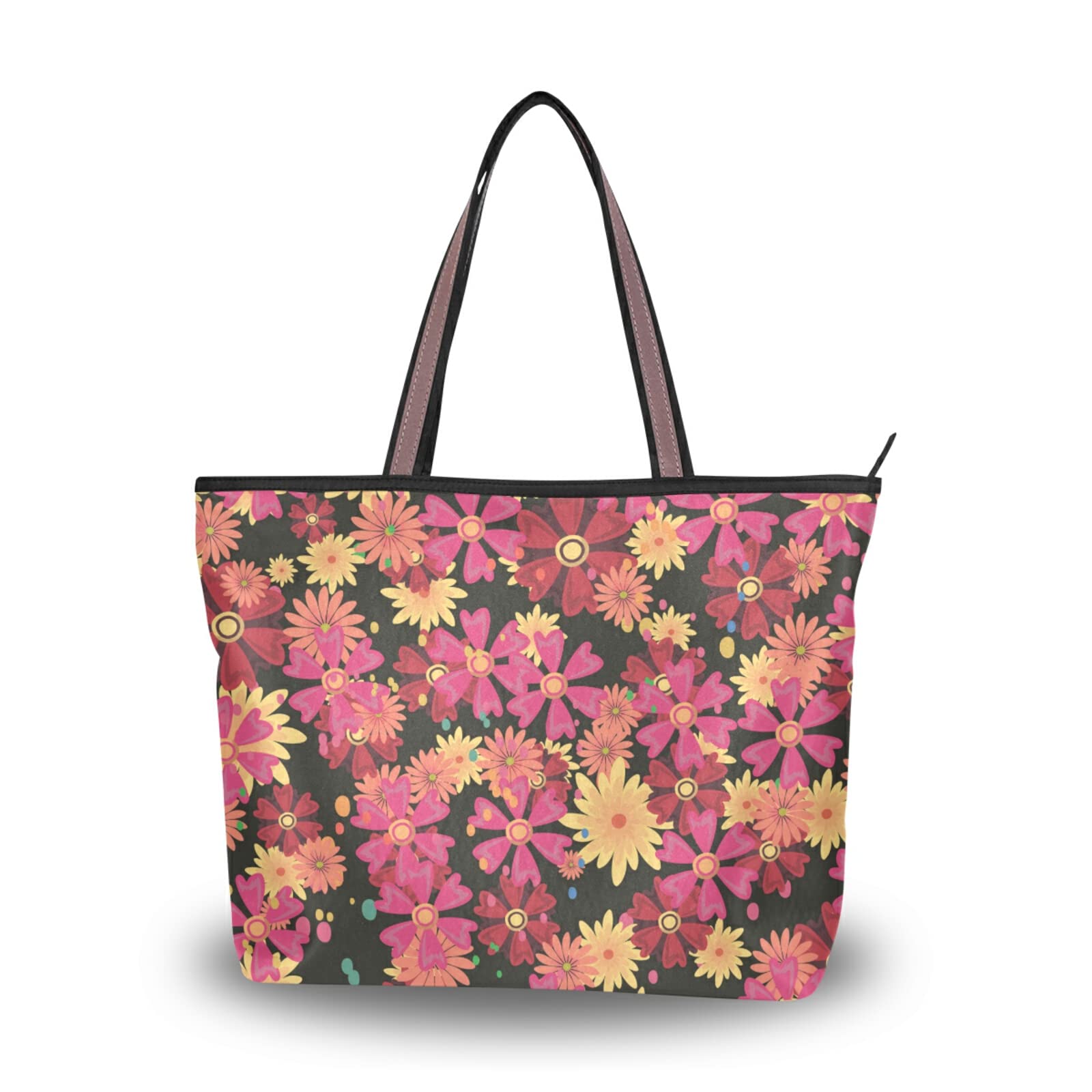 Stylish Fall Floral Tote Bag for Women - Large Capacity Zippered Grocery Purse (2 Sizes) - Perfect for Shopping, Work Commute & Daily Essentials