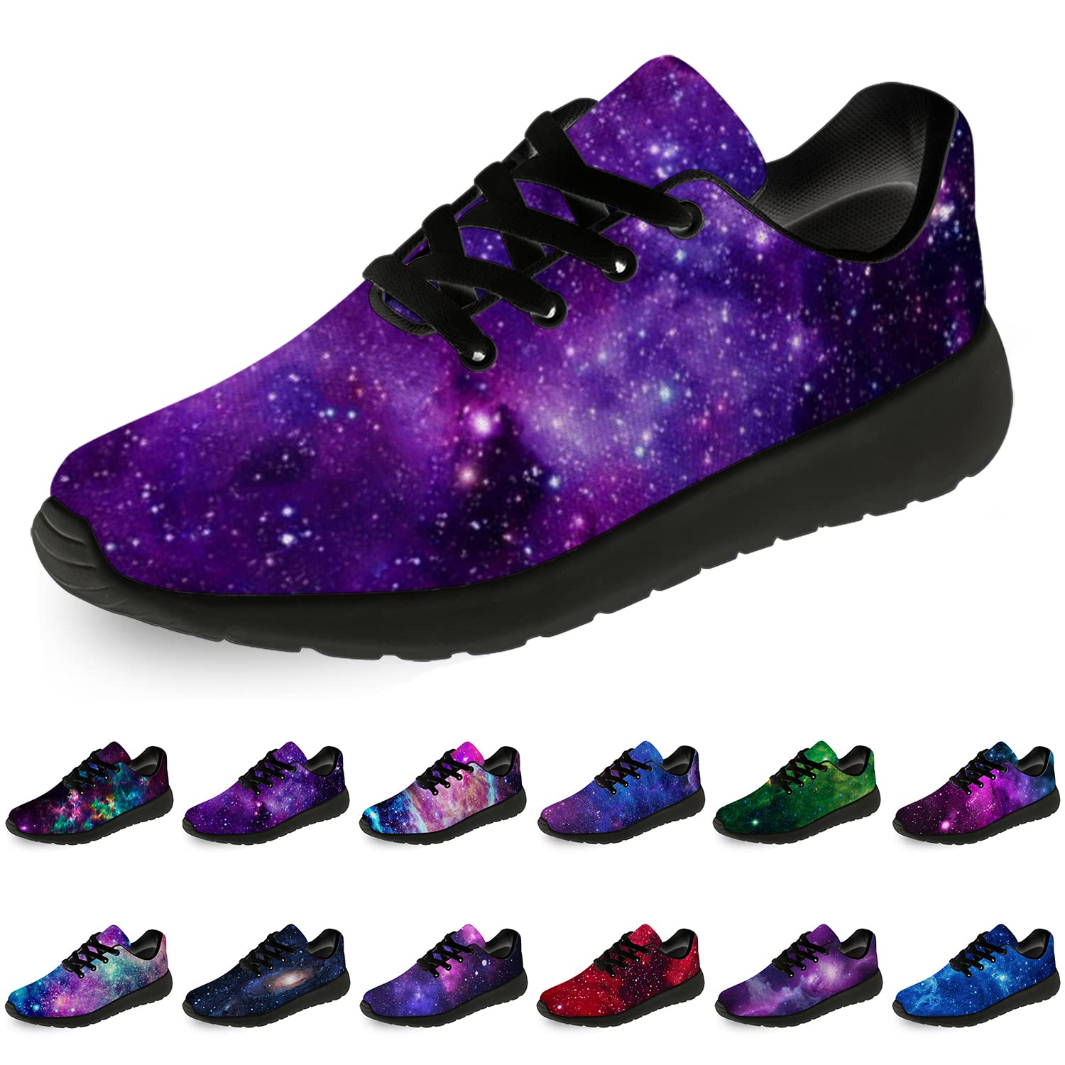 Galaxy Print Running Shoes for Men & Women - Lightweight Walking & Tennis Sneakers with Cosmic Nebula Design - Size 13 Men/15.5 Women in Black & Multi Colors - Perfect for Jogging, Gym Workouts & Casual Wear