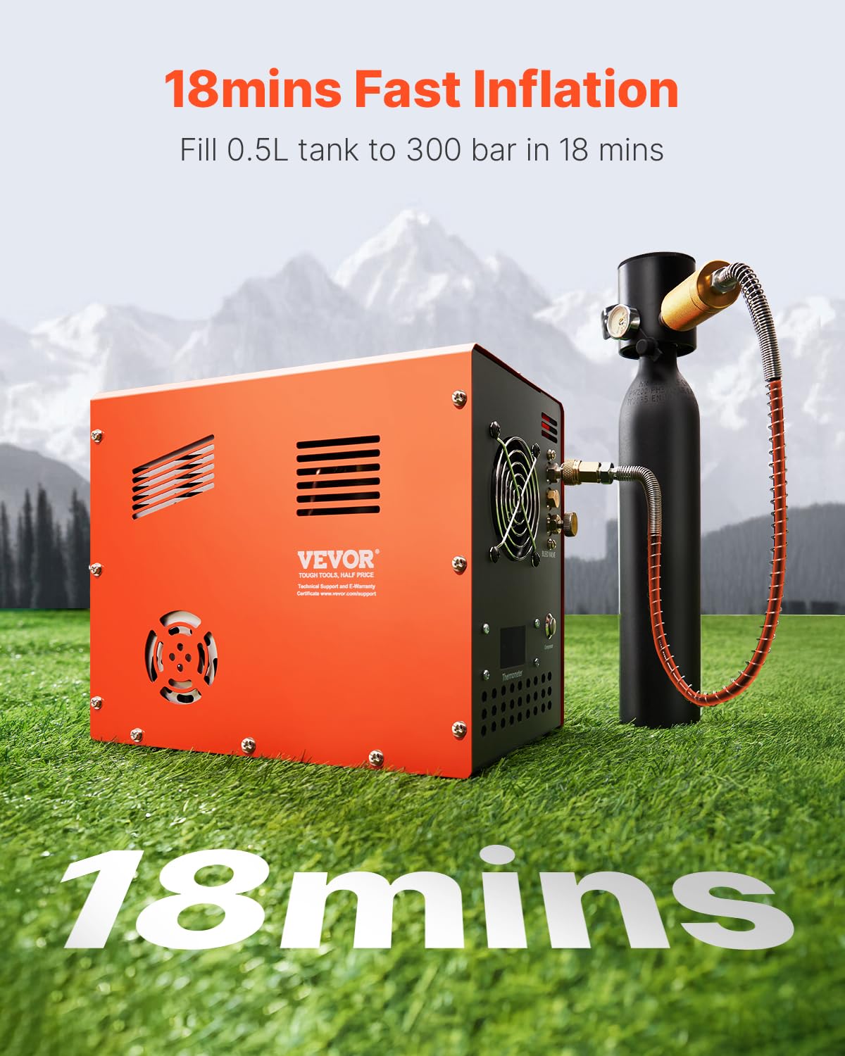 VEVOR 4500PSI PCP Air Compressor with Built-in Converter & Cooling Fan - 12V/120V Portable High Pressure Air Pump for Paintball Tanks, Air Rifles, Scuba Diving Bottles - Perfect for Hunting, Shooting Sports & Underwater Adventures