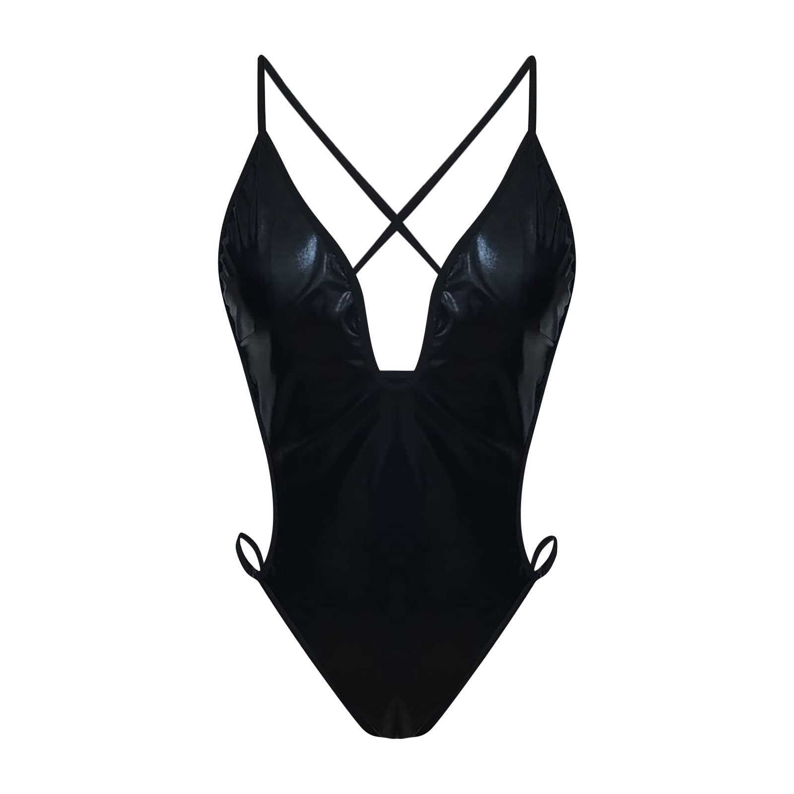 Sexy Women's Teddy Lingerie - PU Leather Bodysuit with Spaghetti Straps | Cami Tank Top One-Piece Babydoll for Clubwear & Swimwear | Perfect for Valentine's Day, Boudoir Photography & Romantic Nights
