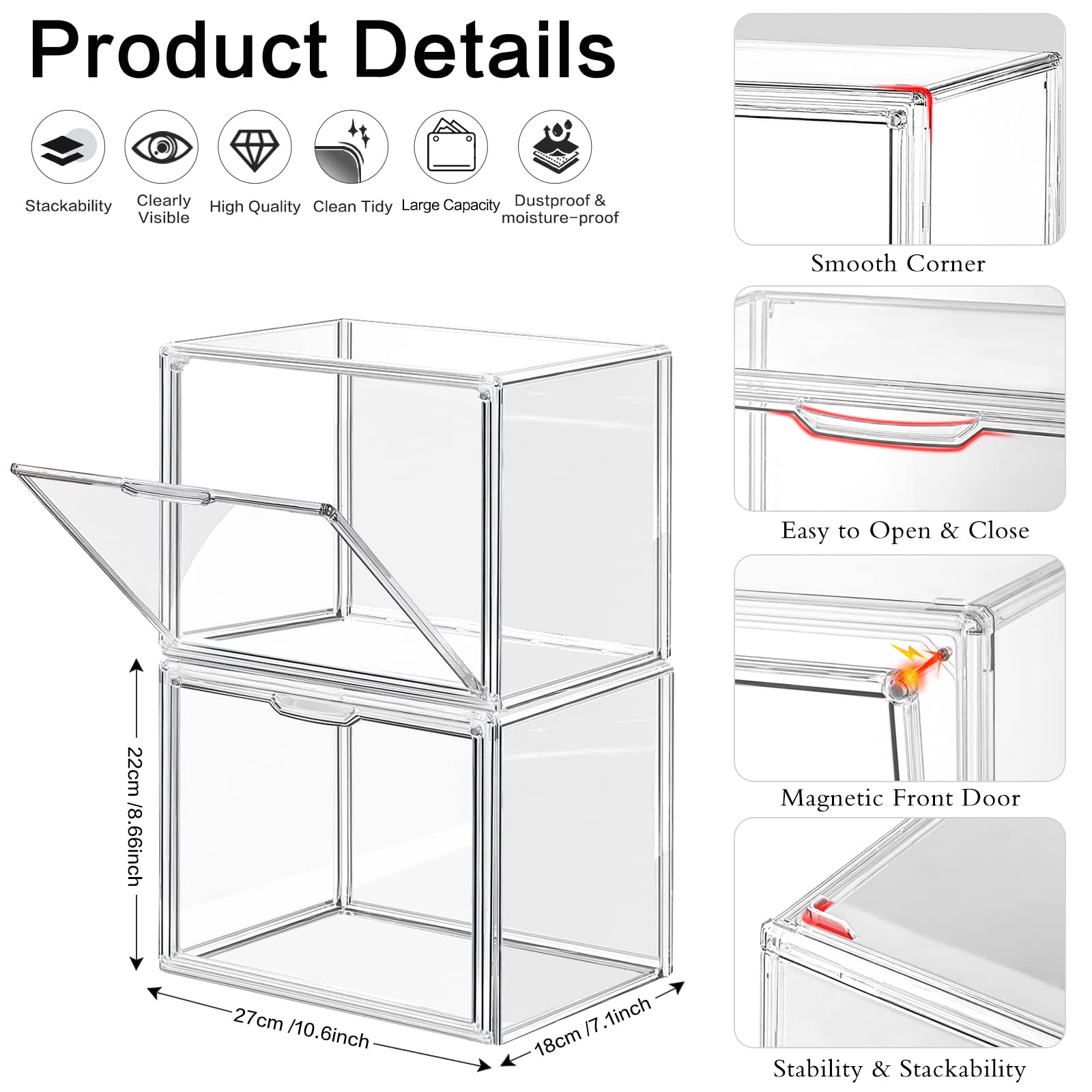 DILIBRA 4-Pack Clear Plastic Handbag Storage Organizers - Stackable Acrylic Display Box with Magnetic Door for Purse, Clutch, Wallet, Book & Hat Organization | Perfect for Closet, Bedroom & Retail Store Display