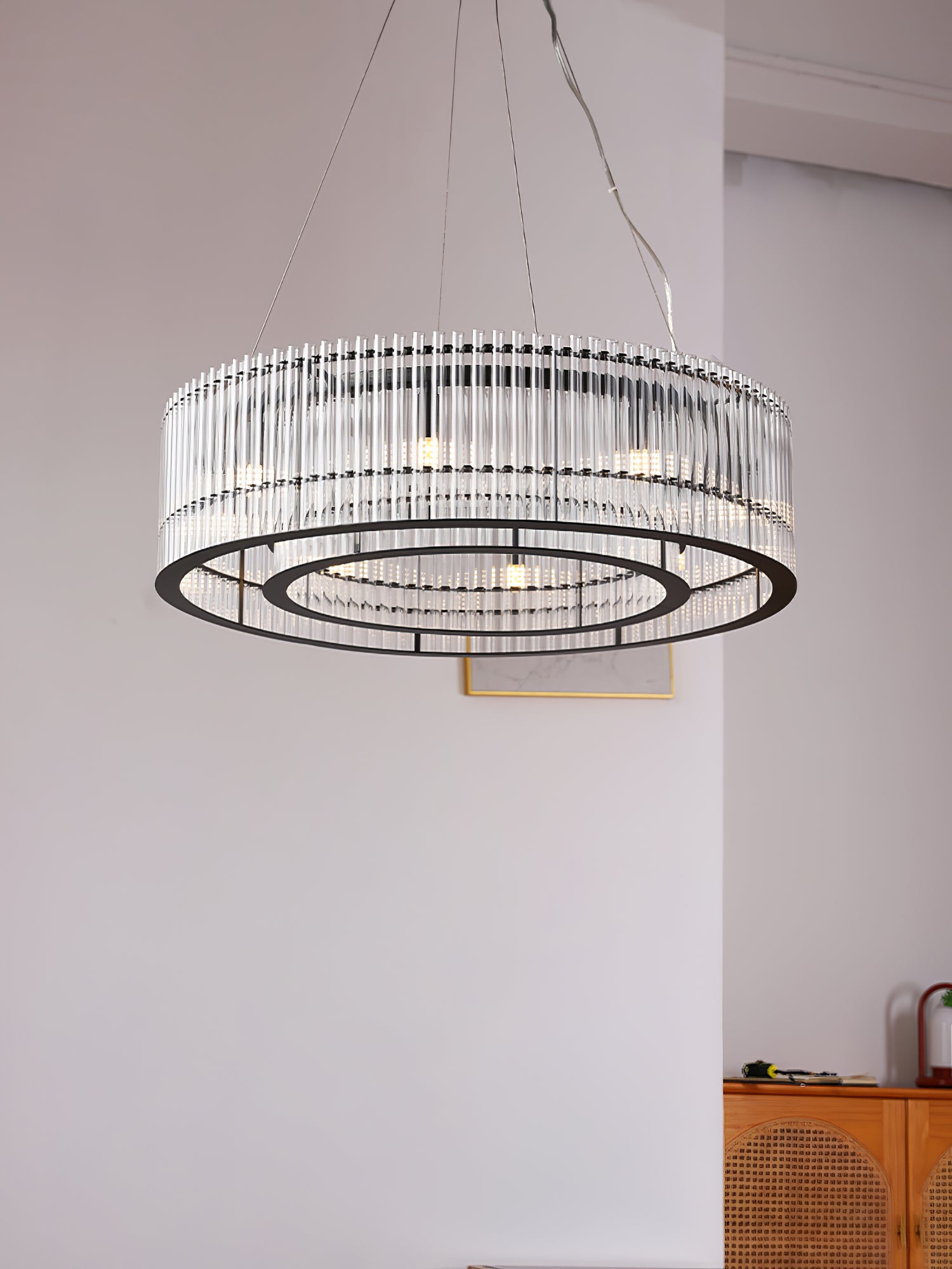Elegant Glass Tube Ring Chandelier - Modern Crystal Ceiling Light Fixture for Dining Room, Living Room & Bedroom Decor