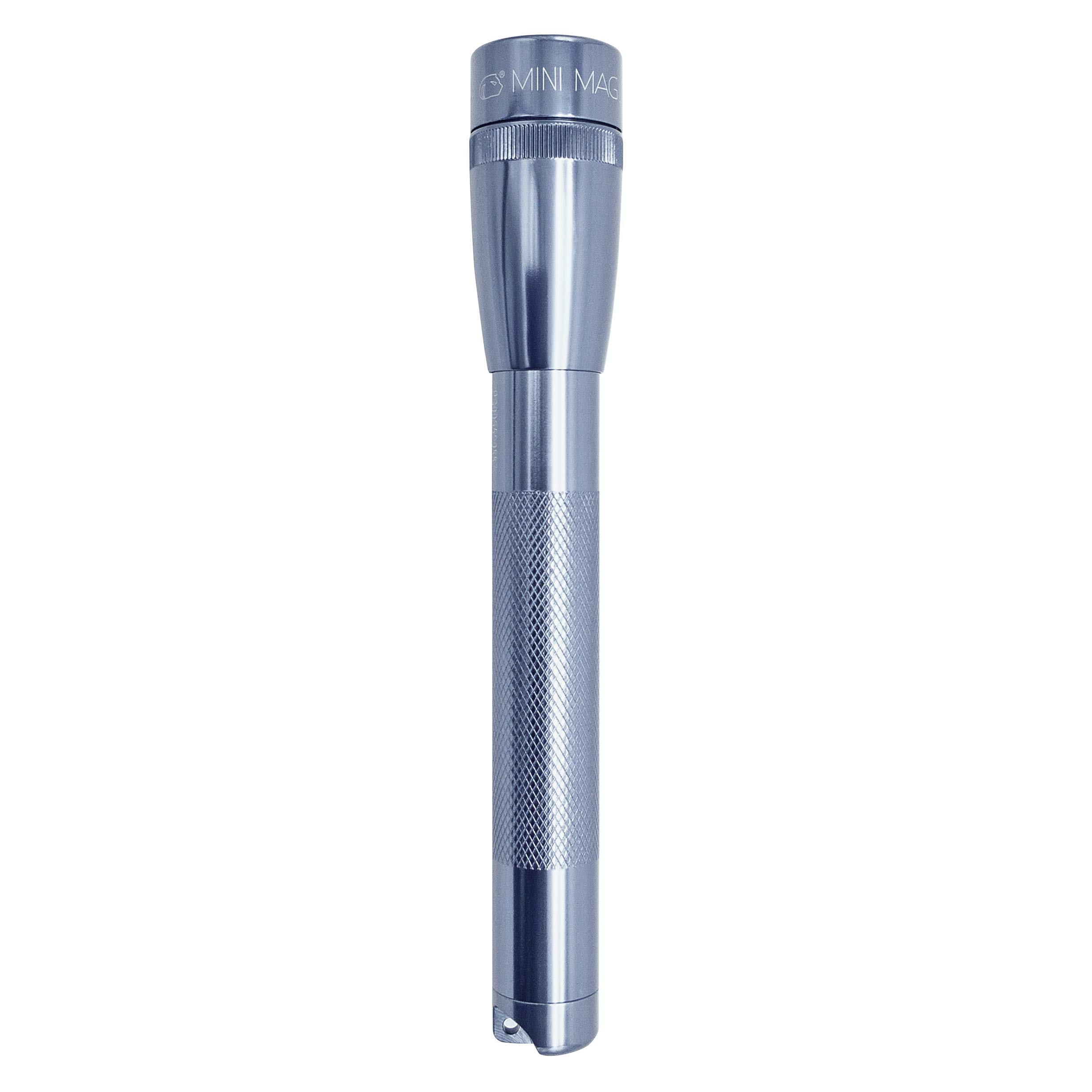 MagLite Mini LED Flashlight - Ultra Bright 127 Lumens, Adjustable Focus, Water-Resistant IPX4, Shockproof, 2 Modes (High/Low), Includes 2 AA Batteries - Compact & Durable for Camping, Hiking, Emergency Kits & Home Use (Gray, 2-Pack)