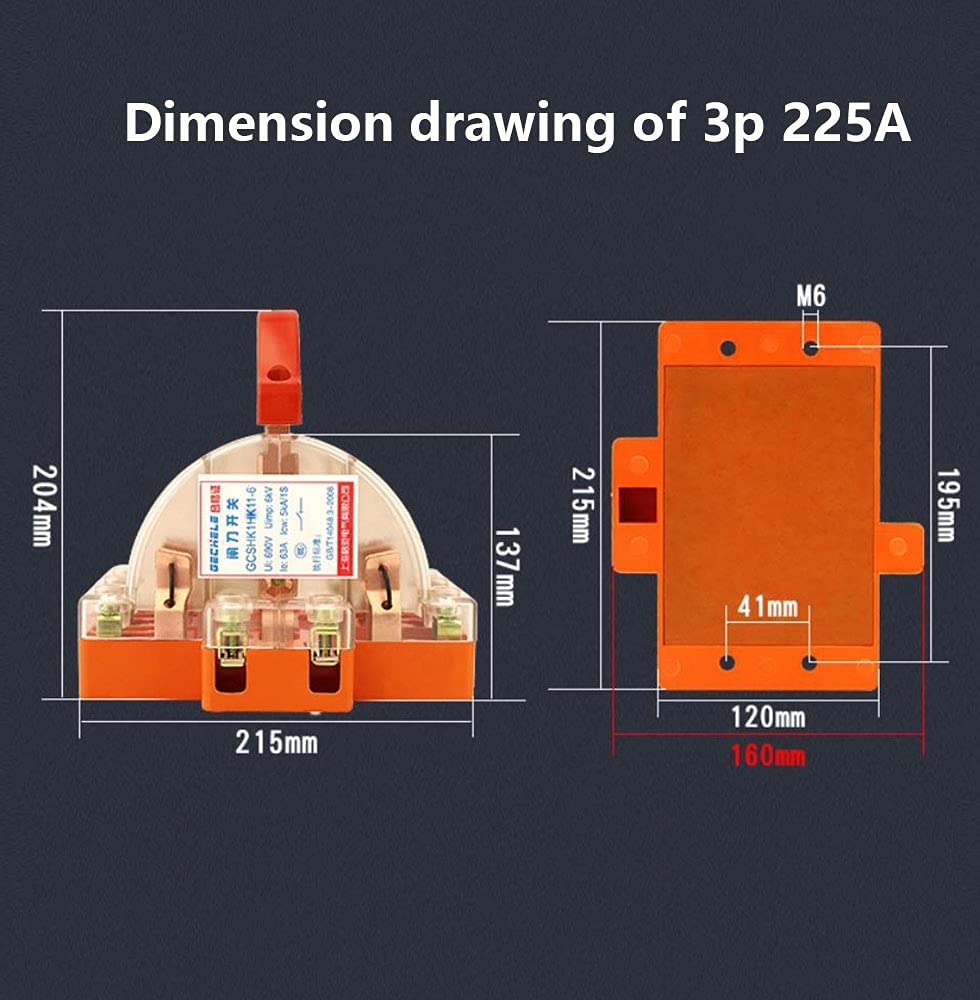 KLVN 3P 225A Transparent Knife Disconnect Switch with Lamp - 2 Pole Double Throw Safety Switch for Industrial Electrical Panels & Power Distribution Systems - Perfect for Commercial Buildings, Factories, and Machine Rooms