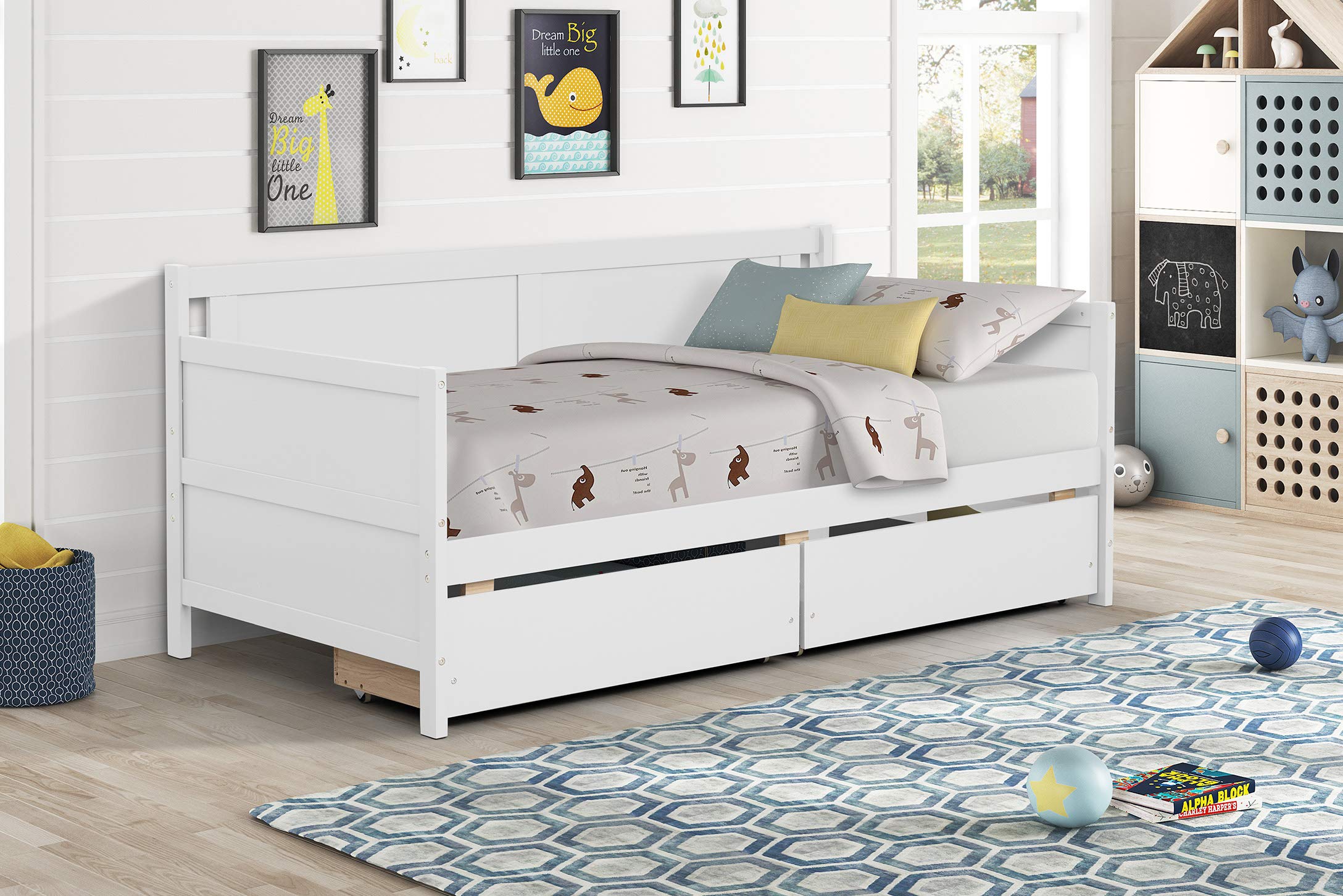 Twin Size Wooden Daybed with 2 Pull-Out Storage Drawers - Convertible Sofa Bed for Teens & Adults - Sturdy Wood Slat Support - Space-Saving Furniture for Bedroom, Living Room, Small Apartments & Guest Rooms - No Box Spring Needed - Perfect for Sleepovers, Lounging & Extra Storage