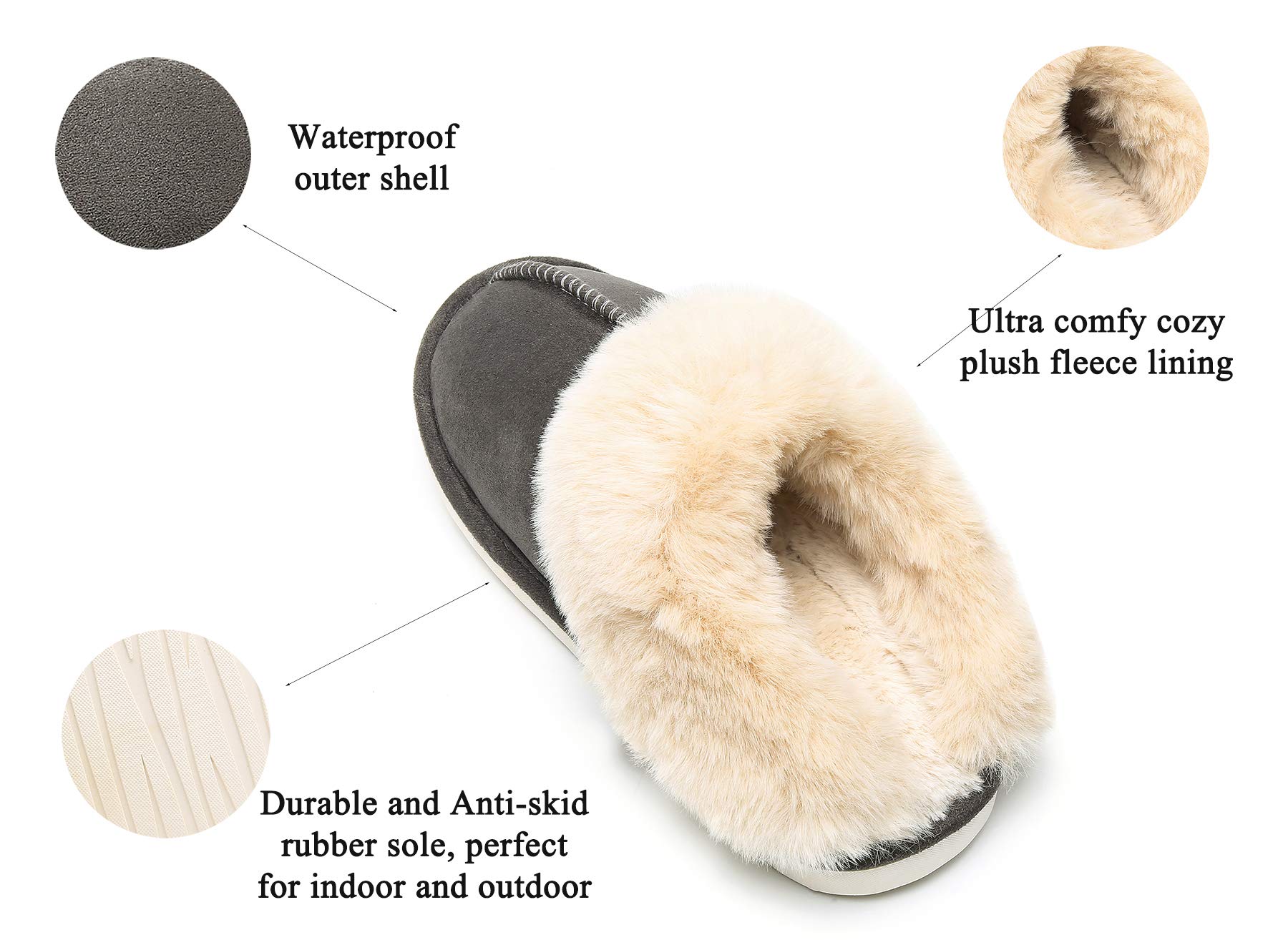 Epsion Women's Winter Warm Slippers - Faux Fur Fluffy House Shoes with Suede Plush Lining & Anti-Skid Sole for Indoor/Outdoor Use - Perfect for Home, Office, and Travel Comfort