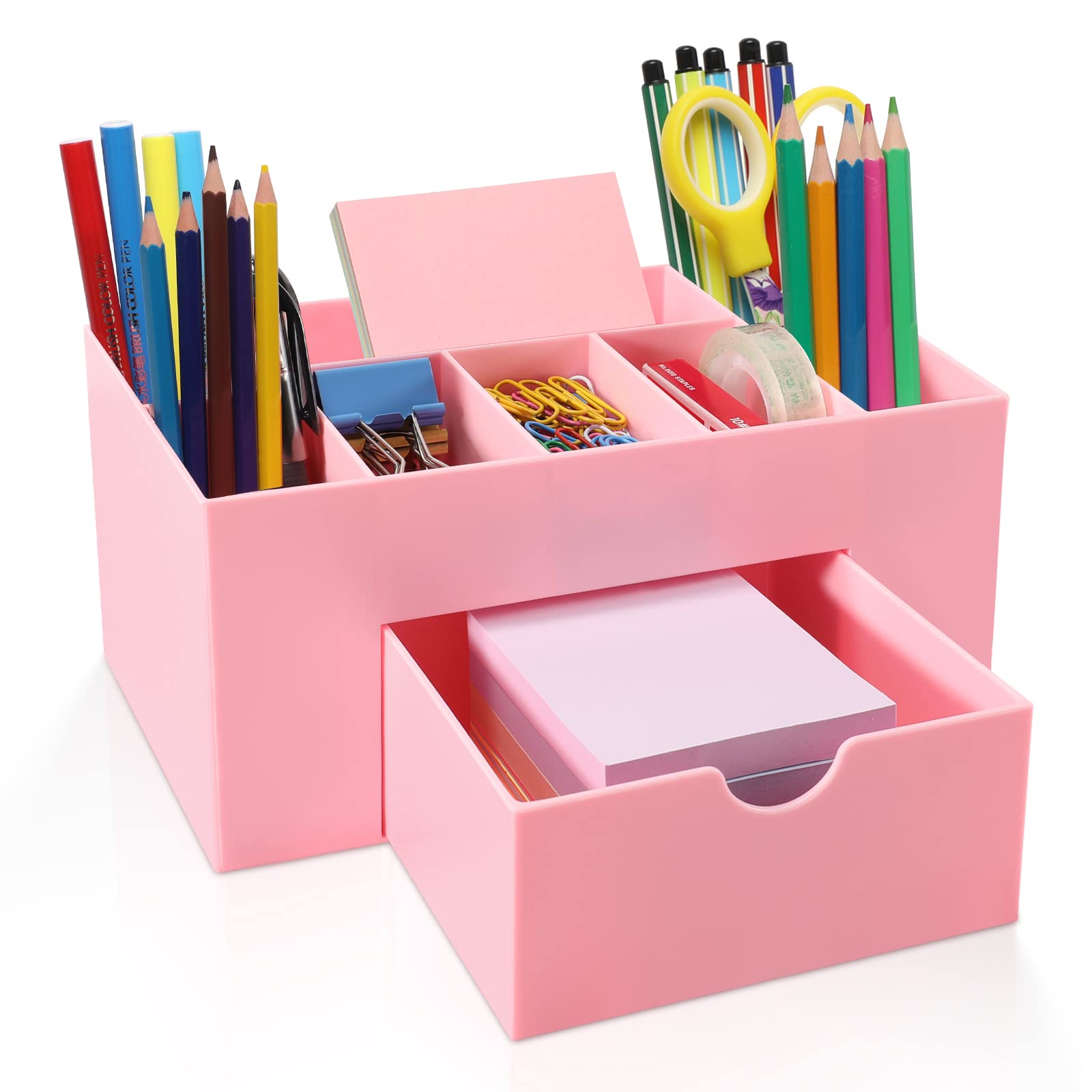 Pink 8-Compartment Desk Organizer with Pen Holder & Pencil Cup - Office Supplies for Desk Organization | Perfect for Home Office, School & Workspace Accessories