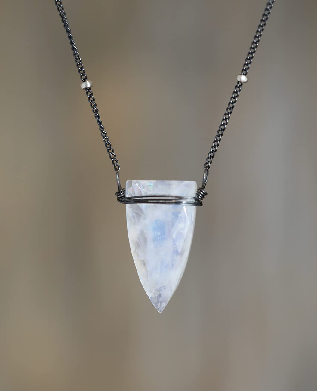 Genuine Rainbow Moonstone Triangle Arrow Pendant Necklace - Oxidized Sterling Silver Women's Jewelry - June Birthstone Gift - Elegant Necklace for Women - Perfect for Birthday, Anniversary & Everyday Wear
