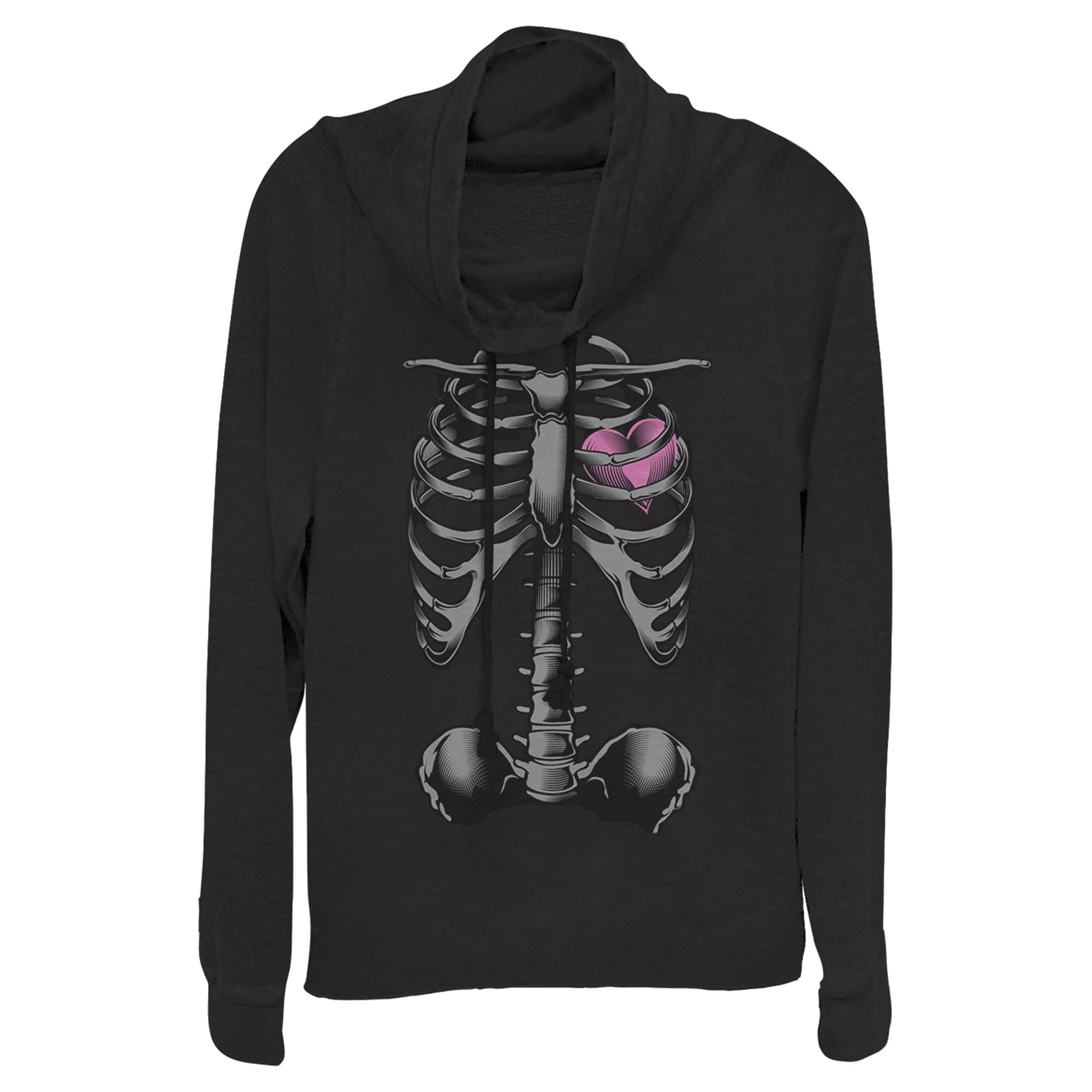Junior's Lost Gods Halloween Skeleton Rib Cage Heart Cowl Neck Sweatshirt | Gothic Fashion Top for Women | Perfect for Halloween Costumes, Cosplay & Spooky Parties