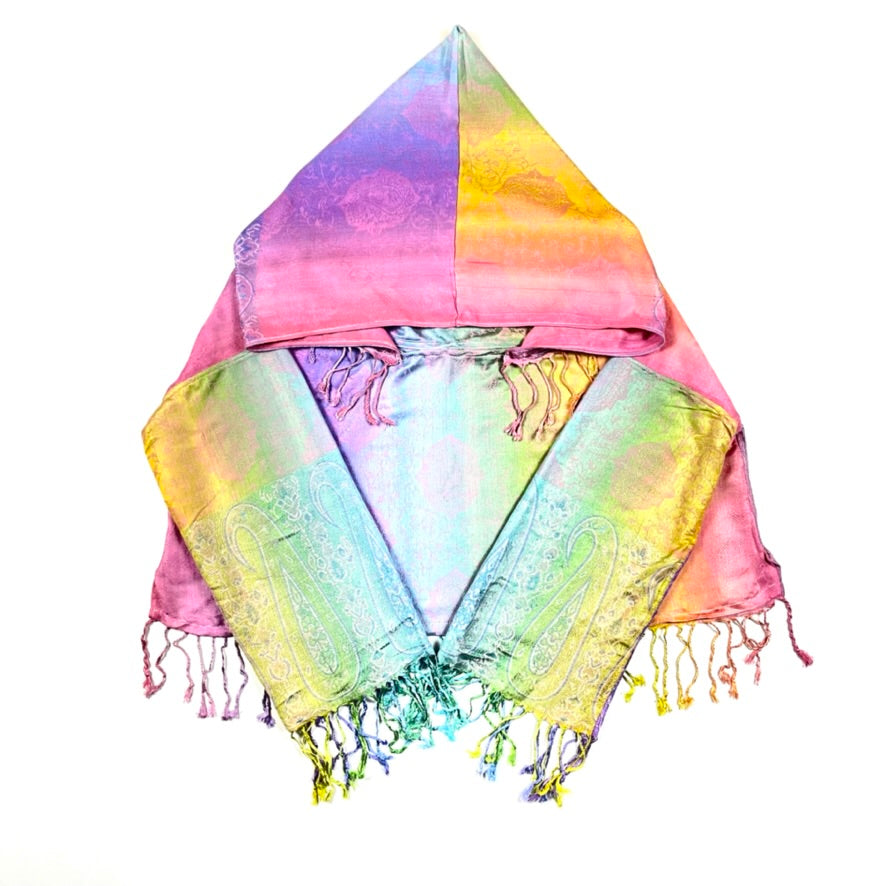 Pastel Rainbow Pashmina Long Sleeve Crop Top for Women - Soft & Comfortable Summer Fashion - Perfect for Beach, Music Festivals & Casual Outings