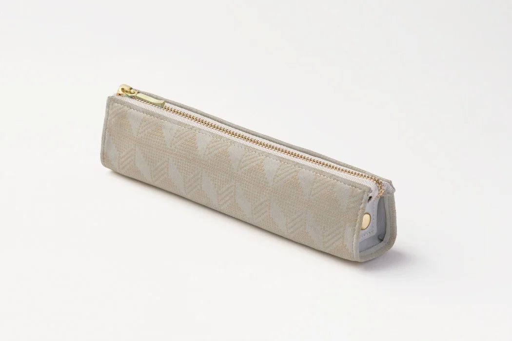 Japanese Koshu Inden Deerskin Leather Pencil Case - Handcrafted Traditional Mt. Fuji Design in Greenish Gray | Perfect for School, Office & Gift Giving | Authentic Made in Japan Stationery