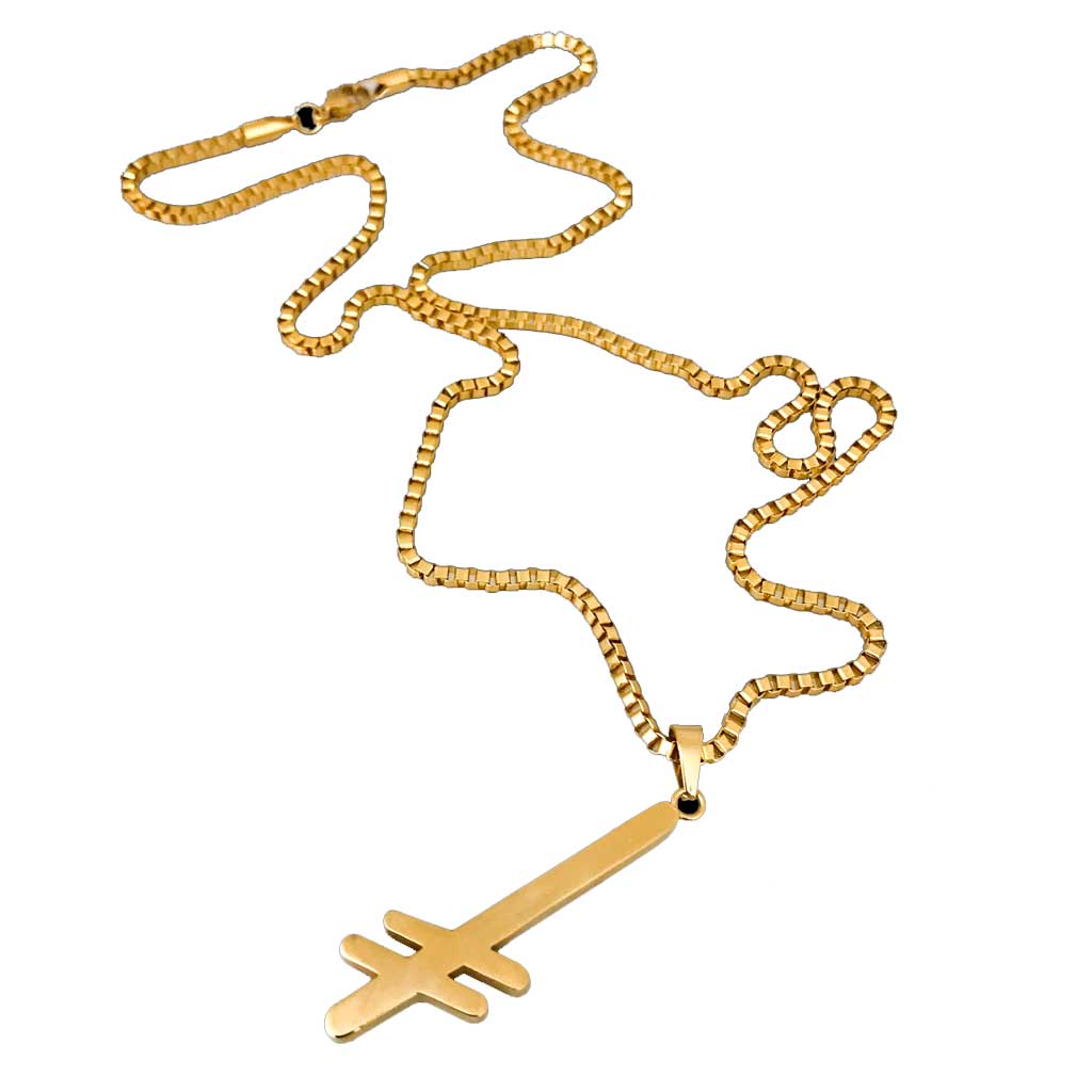 Deathwish Gang Logo Gold Necklace for Men - 14K Solid Gold Pendant Chain - Bold Statement Jewelry for Bikers, Rockers & Streetwear Fashion