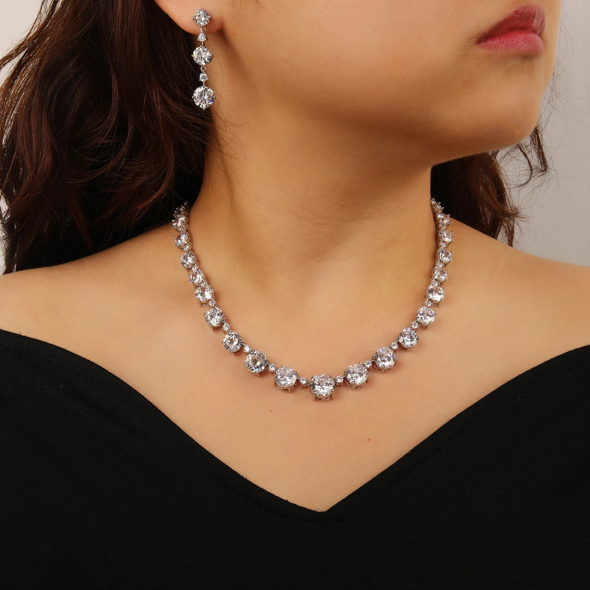 Sparkling Cubic Zirconia Bridal Jewelry Set - Elegant Wedding Necklace & Earrings for Bride, Bridesmaid, and Formal Occasions