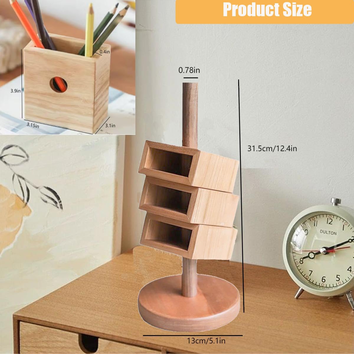Wooden Pen Holder & Desk Organizer with 3 Compartments - Perfect for Pens, Pencils, Office Supplies, Makeup Brushes and TV Remotes - Ideal for Home Office, Study Desk and Workspace Organization