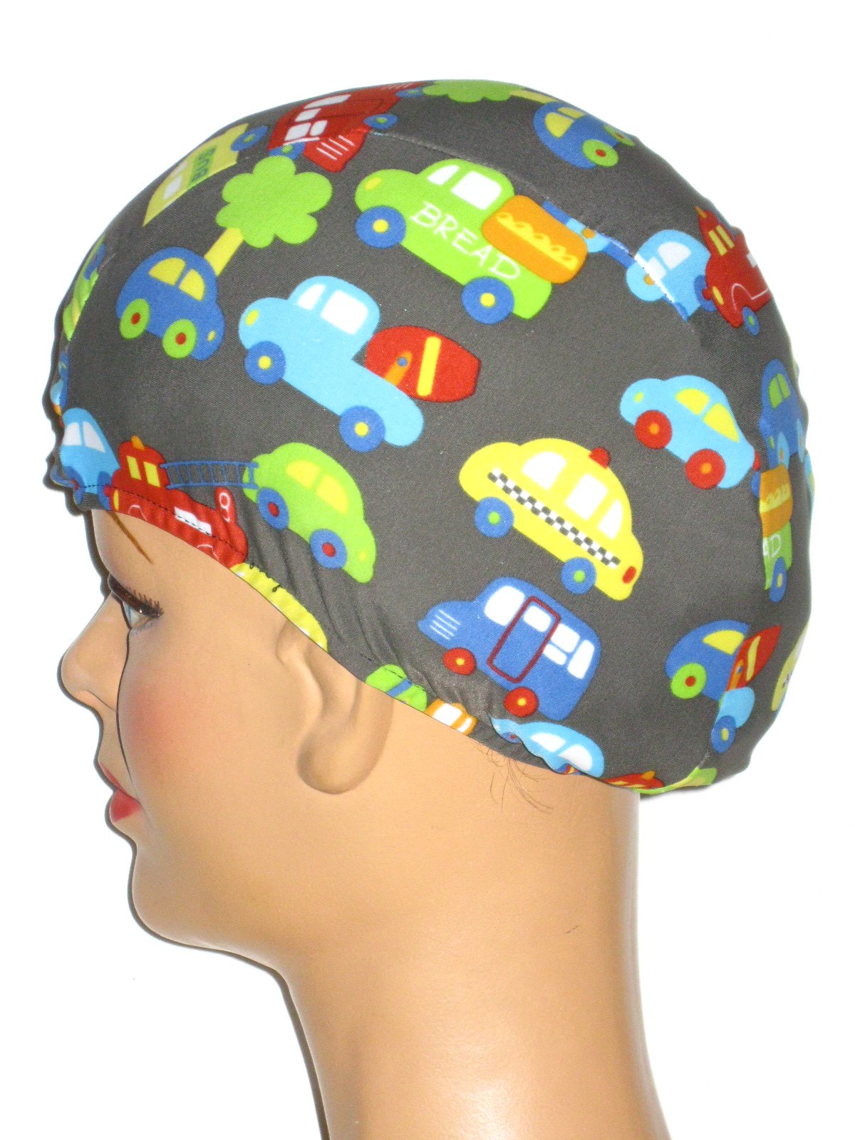 Kids Lycra Swim Cap with Cars & Trucks Print - UV Protection for Toddlers - Perfect for Pool, Beach & Swimming Lessons