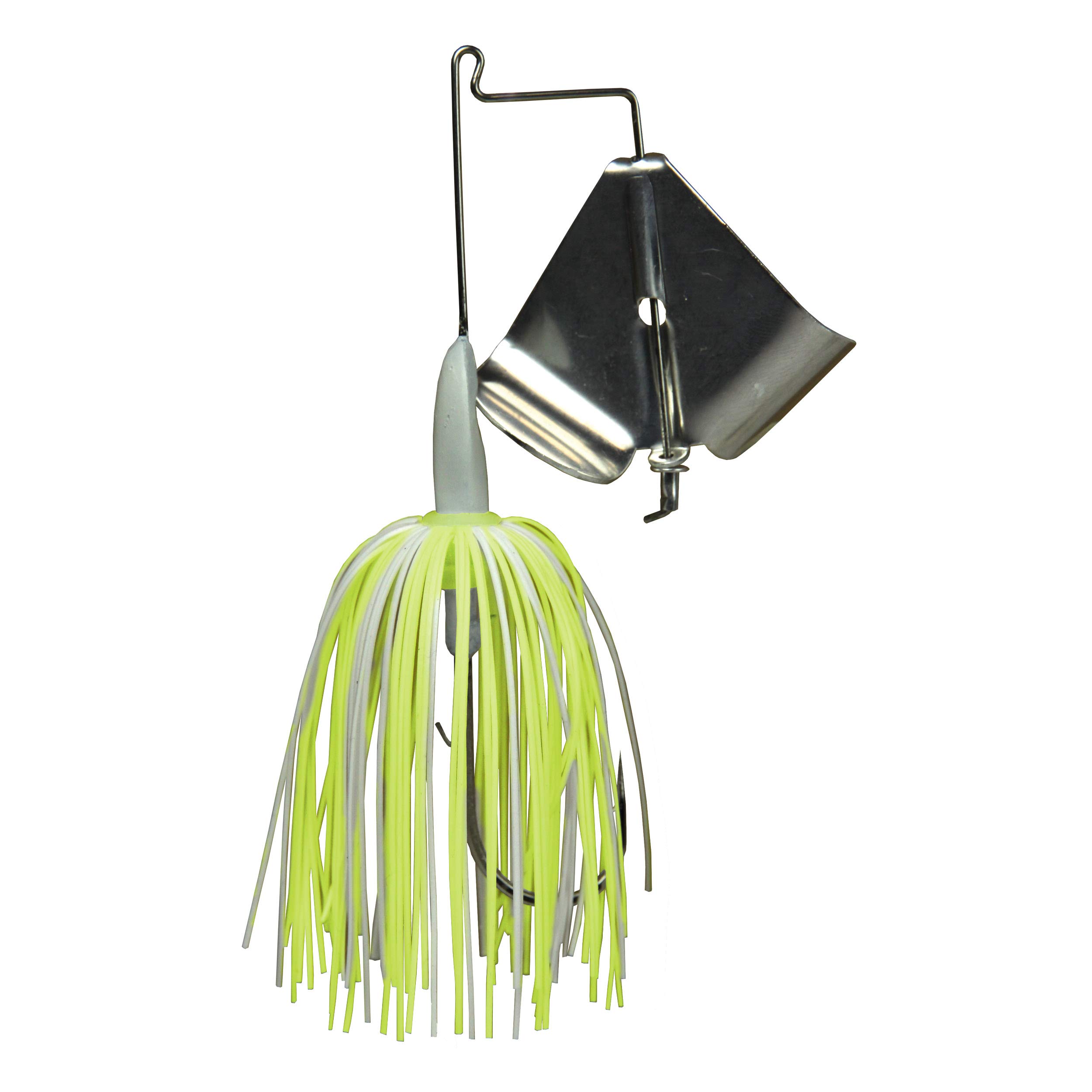 1/2 Oz Worldwide Buzzer Fishing Lure - Mustad Ultra Point Hook & Pro Series Skirt - Topwater Bass Bait for Freshwater - White/Chartreuse with Silver Blade - Perfect for Bass Fishing in Lakes and Rivers