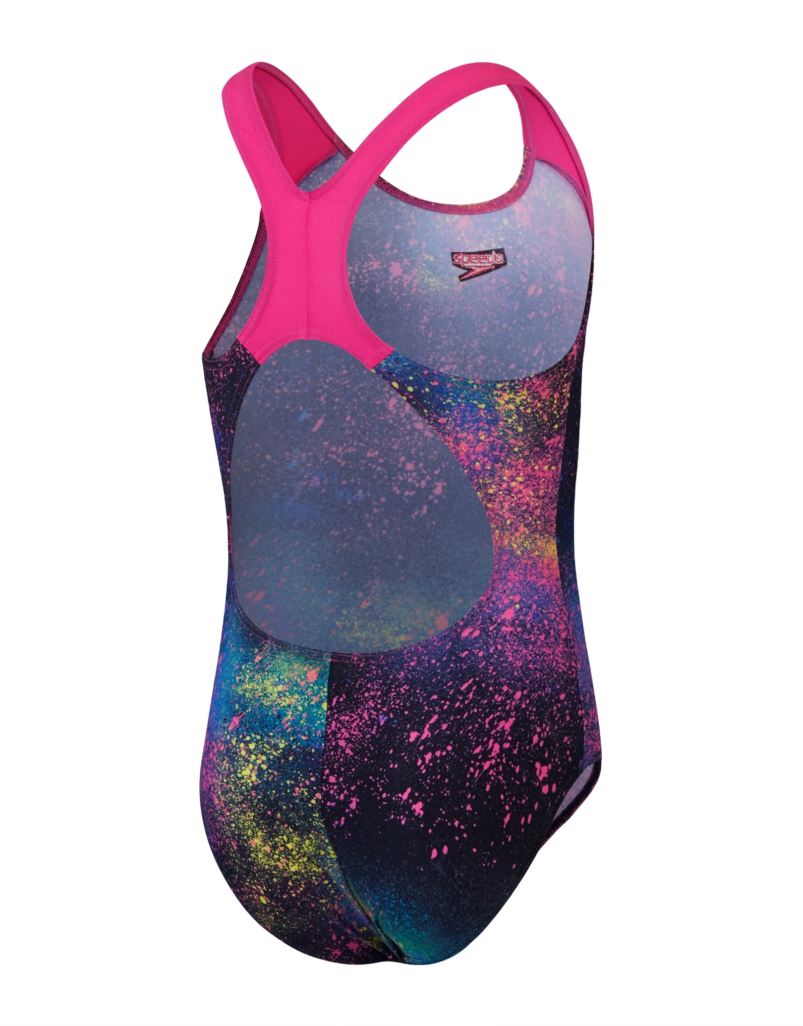Girls Digital Print Allover Splashback Swimsuit - Black & Pink Two-Tone Design for Beach, Pool & Summer Water Activities