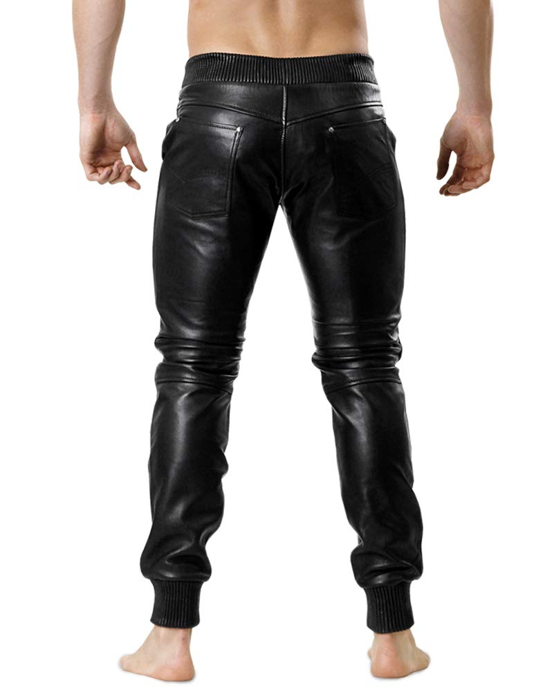 Bockle® Men's Soft Lambskin Leather Joggers - Comfortable Running Pants for Workout, Gym & Casual Wear