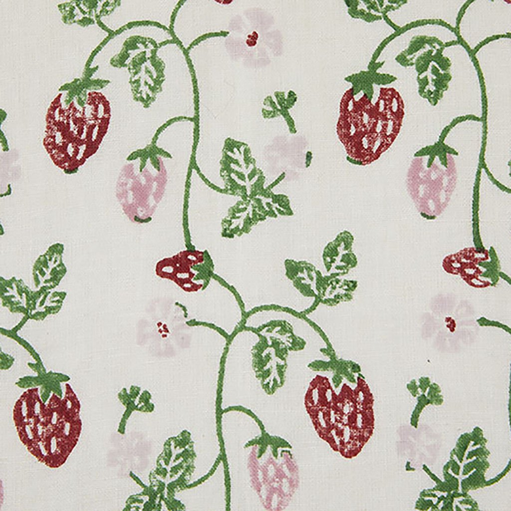 Strawberry Block Printed Fabric - Linen Cotton Blend - Soft & Breathable Material for DIY Crafts, Home Decor, and Fashion Accessories