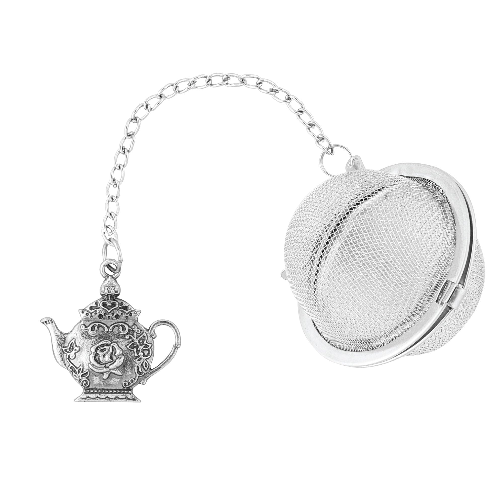 Premium 18/8 Stainless Steel Tea Infuser Ball - 2 Inch Fine Mesh Tea Strainer with Zinc Alloy Teapot Charm - Perfect for Loose Leaf Tea Brewing at Home, Office or Travel - Supreme Housewares Tea Accessory