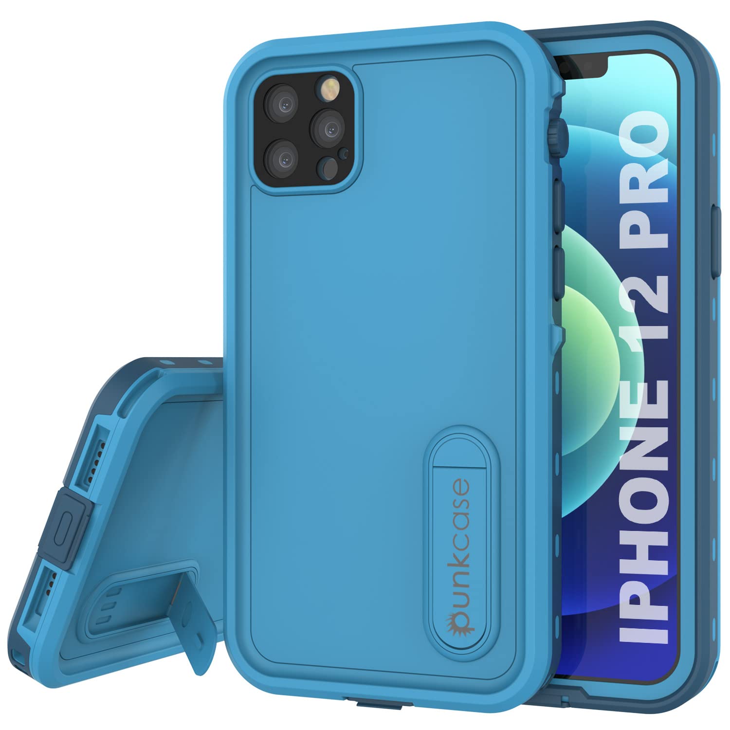 Punkcase iPhone 12 Pro Waterproof Case - IP68 Certified Slim Armor Cover with Built-in Screen Protector & Kickstand | Shockproof Protective Phone Case for iPhone 12 Pro (6.1 inch) 2020 Model | Perfect for Outdoor Activities, Swimming & Extreme Sports [Blue]