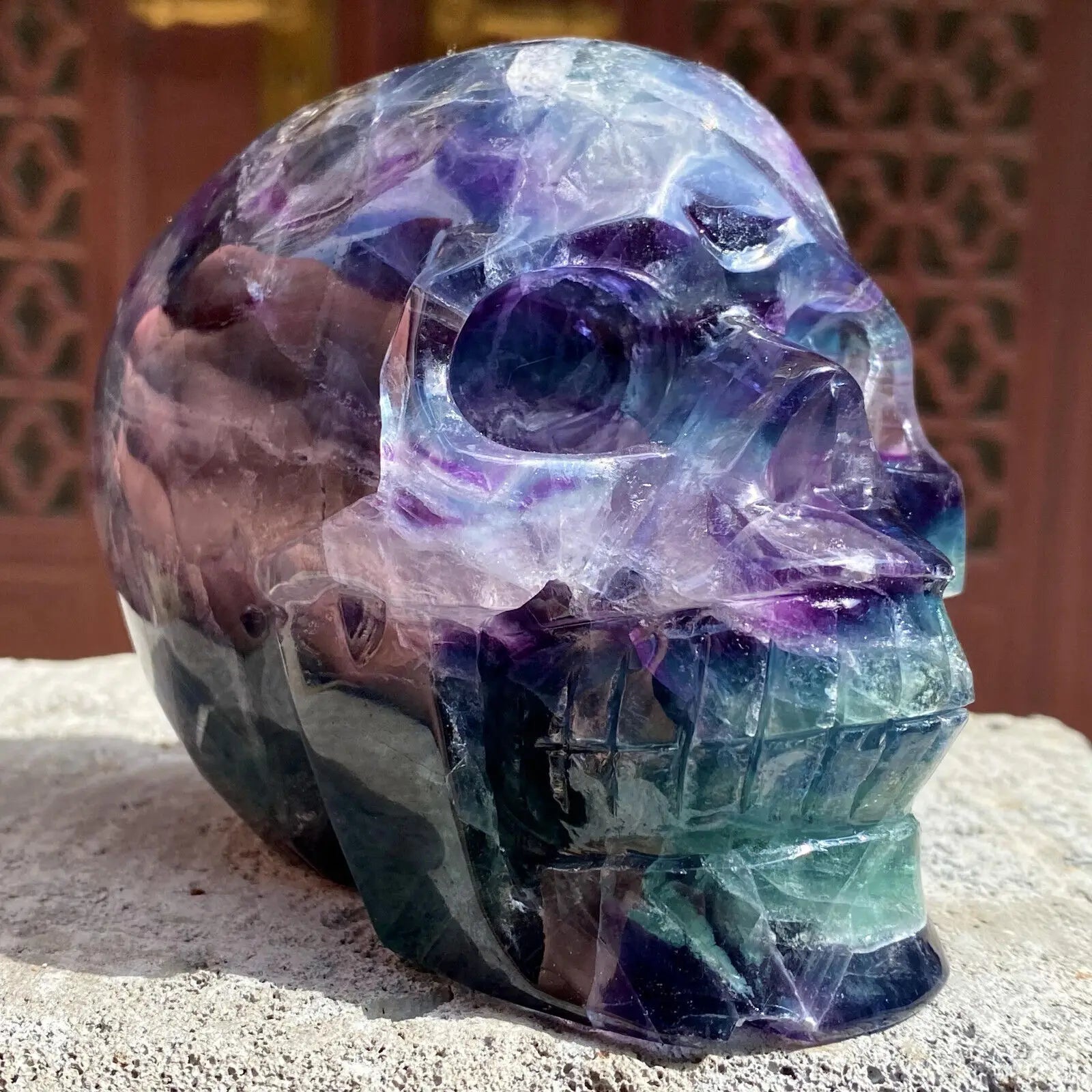 Hand Carved Natural Fluorite Skull Crystal - Healing Stone for Meditation, Reiki & Energy Work - Unique Home Decor & Spiritual Gift