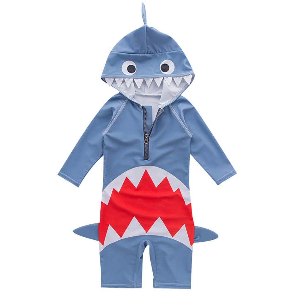 **Boys' Shark Swimsuits - One Piece Rash Guard Hoodie with UV Protection for Swimming, Beach & Outdoor Activities**