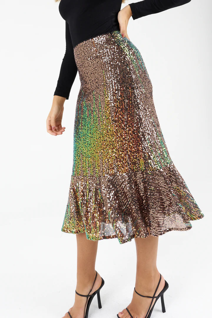 Chase Sequin Midi Skirt for Women - Sparkly Party Dress for Night Out, Club, Holiday & Special Occasions