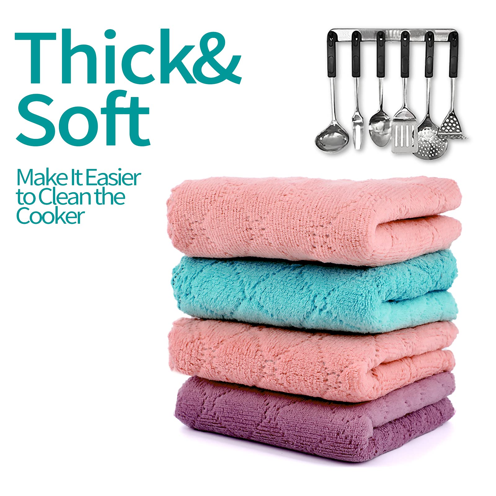 Loophee Microfiber Cleaning Cloths - 6 Pack Super Soft Absorbent Dish Towels (10