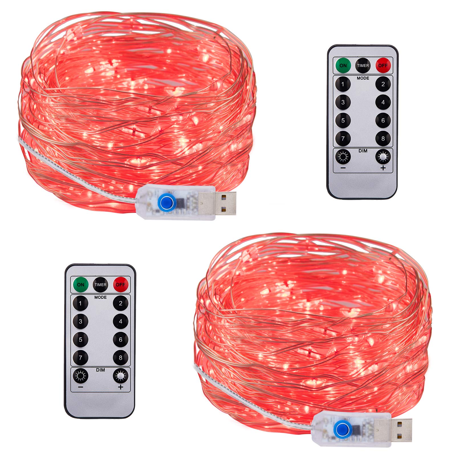 KYOMILY Fairy Lights Plug in with Remote - 33FT 100 LED Red String Lights for Bedroom, Wedding, Party, Indoor & Outdoor Decor - 8 Modes Mini Twinkle Lights (2 Pack) - Perfect for Christmas, Garden, Patio, and Home Decoration