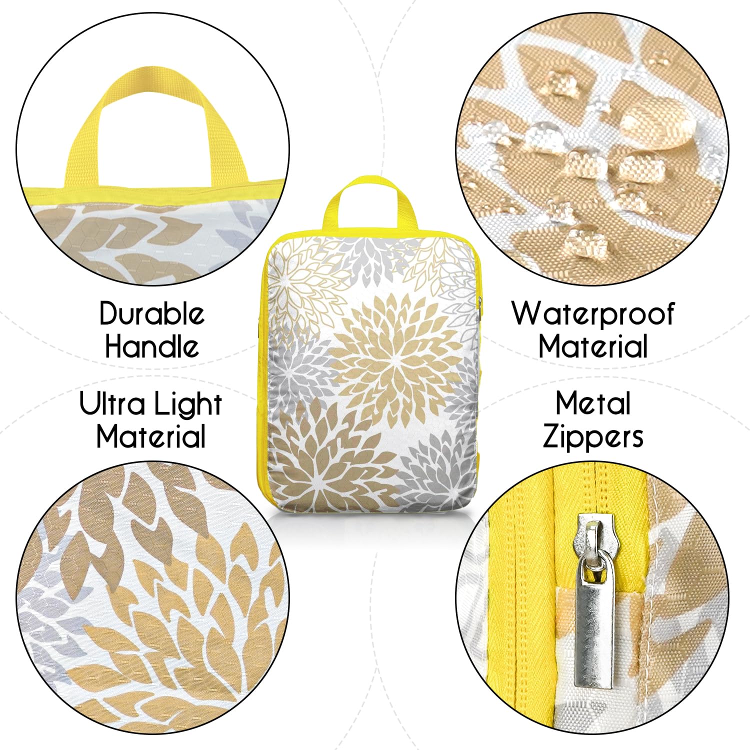 6-Piece Compression Packing Cubes Set for Travel - Ultralight Waterproof Luggage Organizers for Suitcases & Backpacks (Boho Geometric Leaf) - Perfect for Business Trips, Vacations & Weekend Getaways
